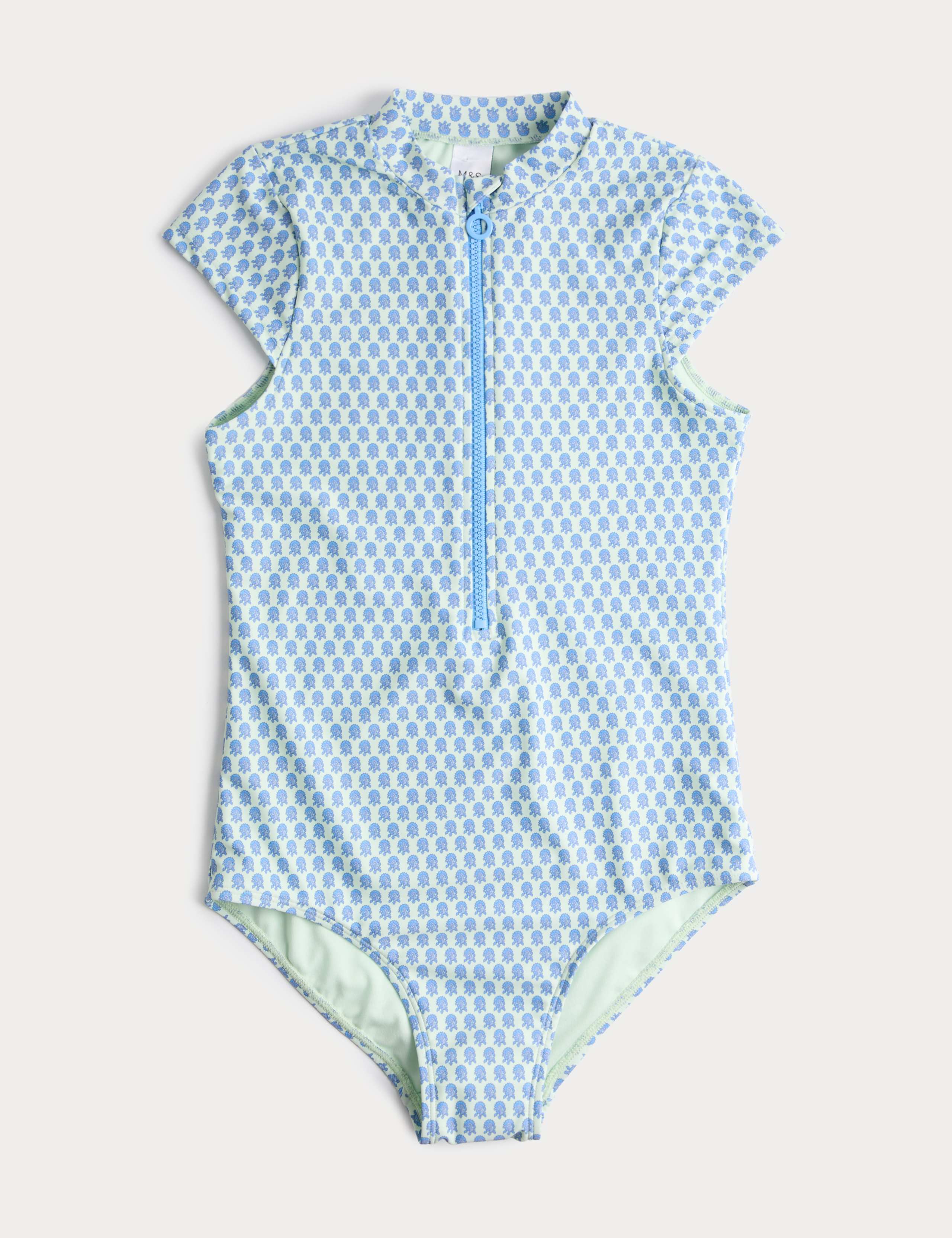 Printed Zip Through Cap Sleeve Swimsuit (6-16 Yrs) 1 of 2