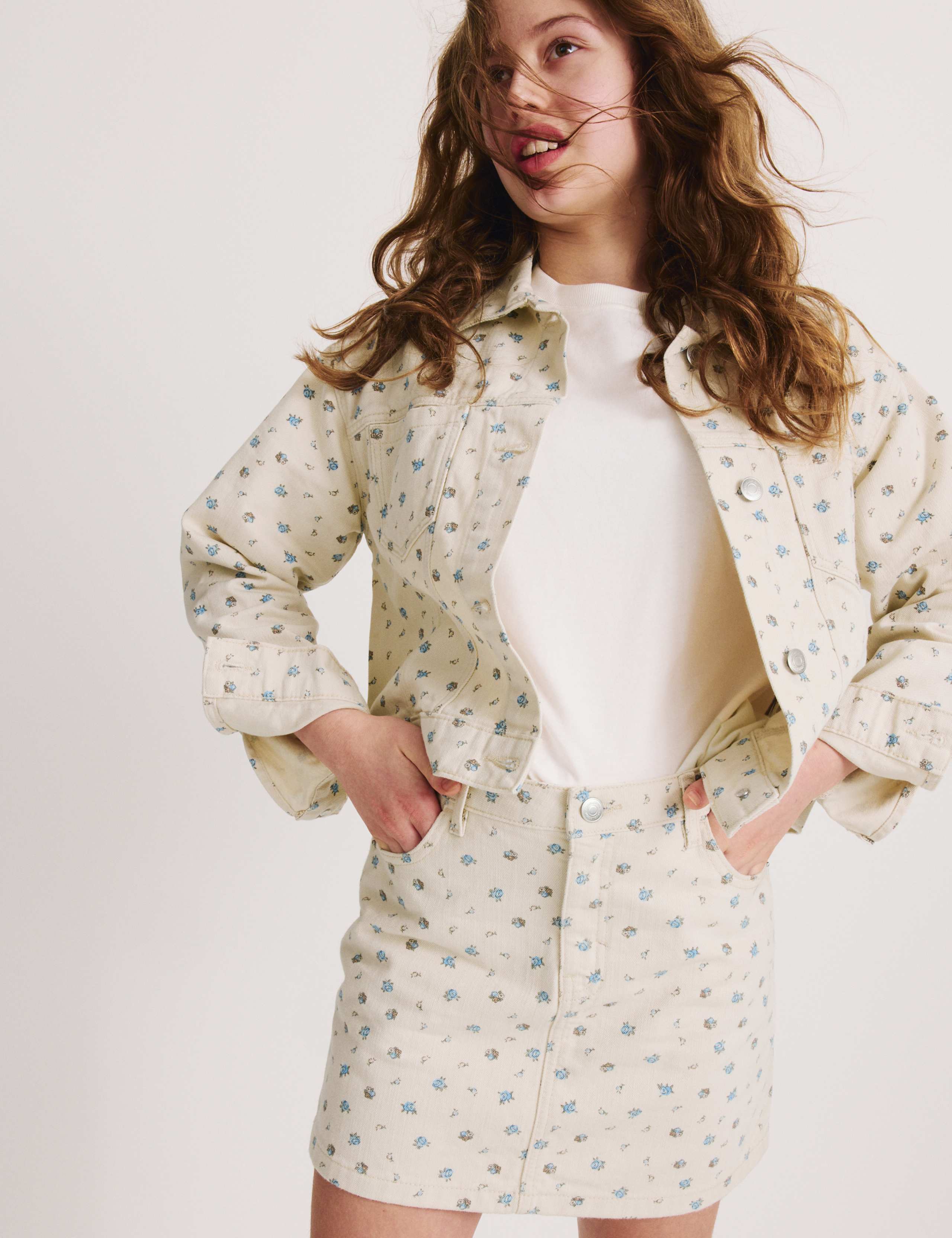 Pure Cotton Denim Ditsy Floral Skirt (2-16 Yrs) 3 of 5