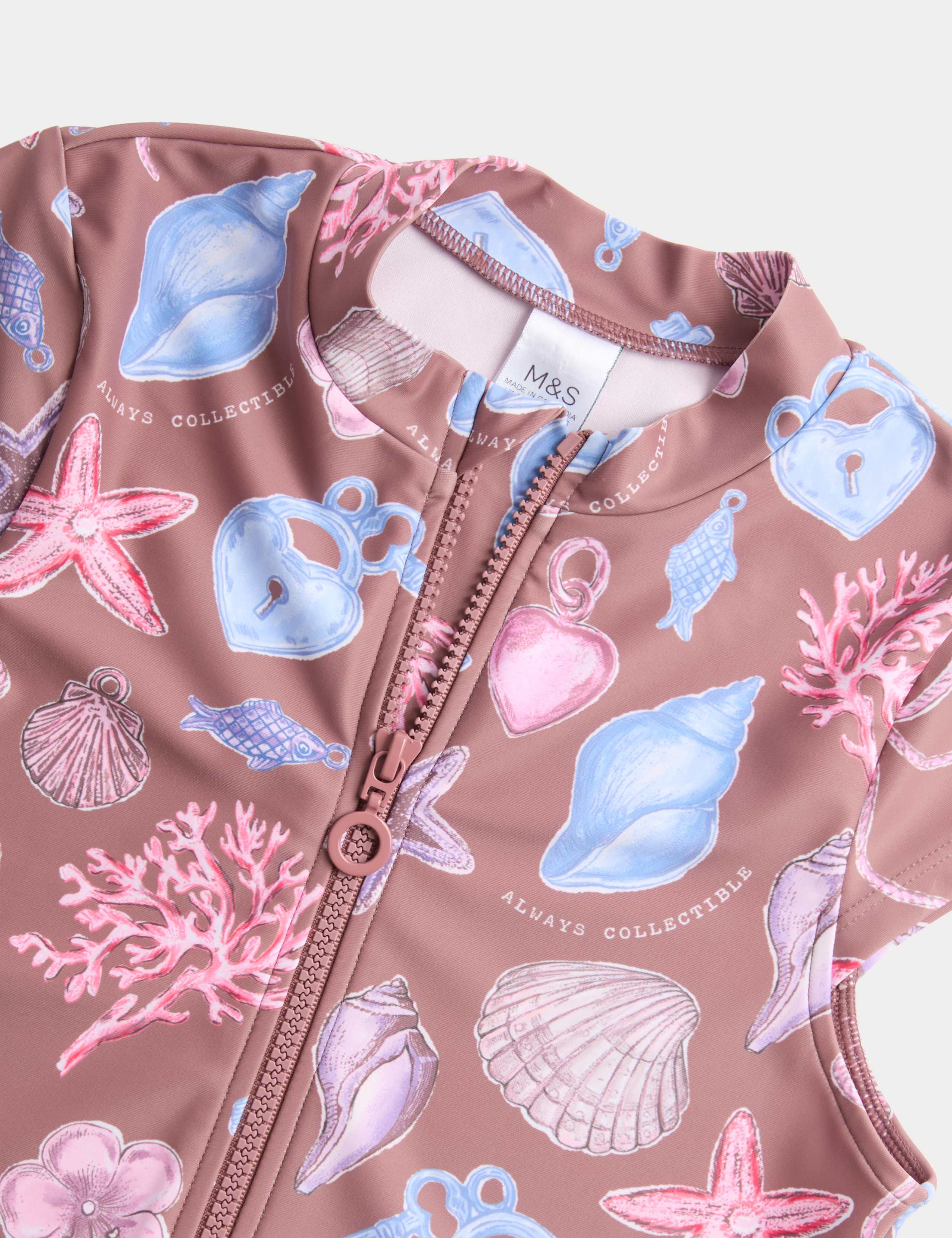 Shell Print Zip Front Cap Sleeve Swimsuit (6-16 Yrs) 2 of 2