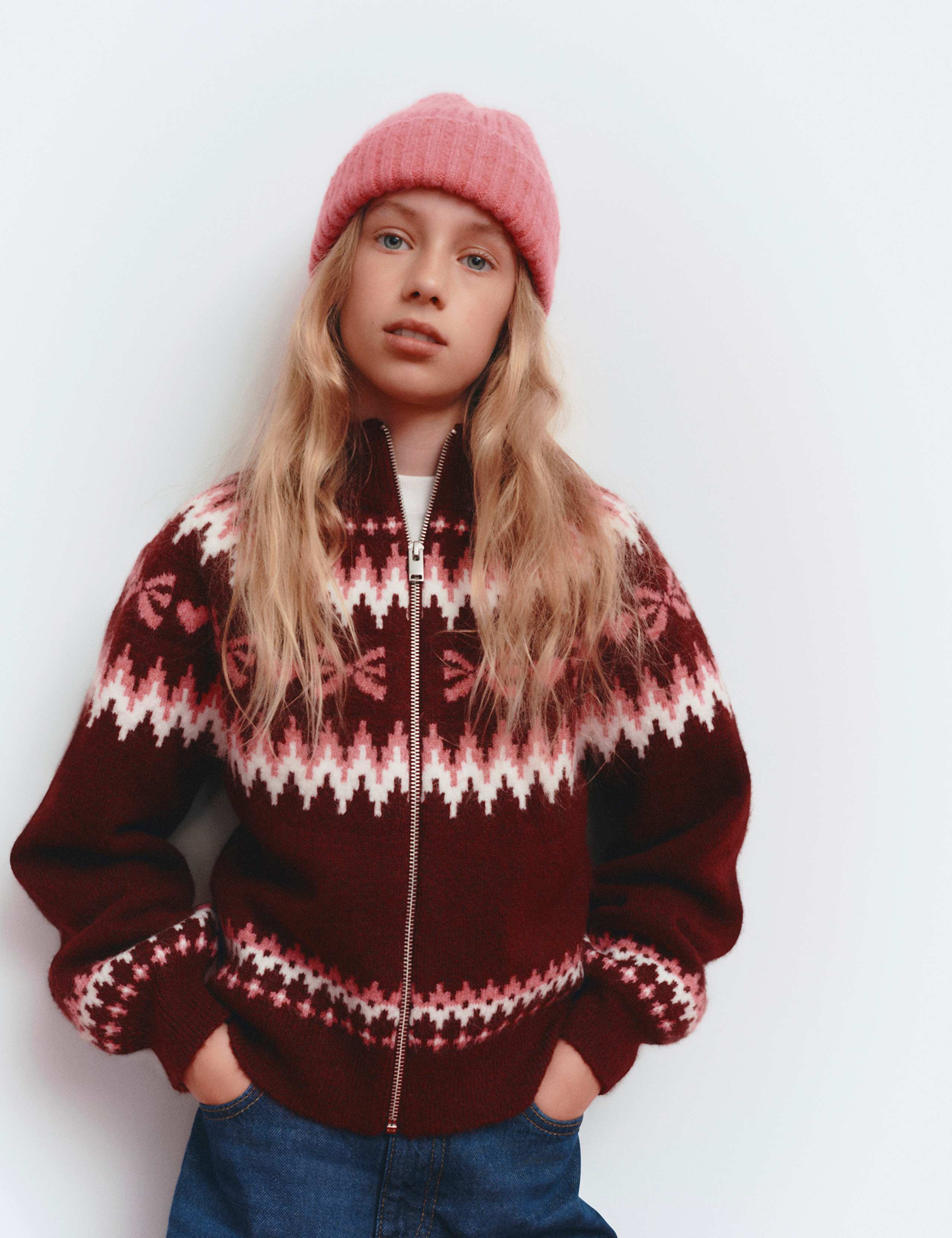 Fair Isle Zip Up Bomber Cardigan (6-16 Yrs) 1 of 3