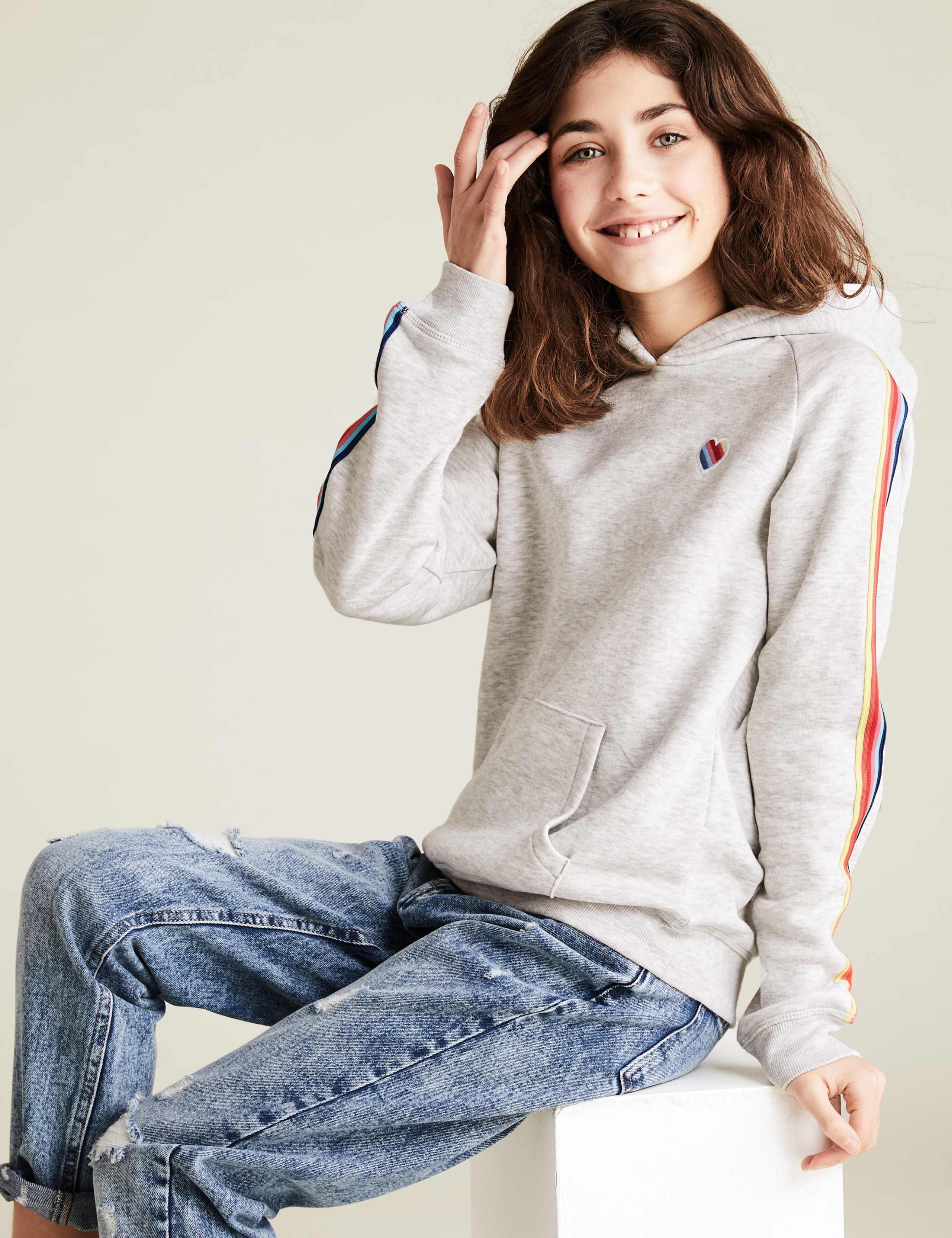 Cotton Rainbow Side Striped Hoodie (6-14 Yrs) 1 of 5
