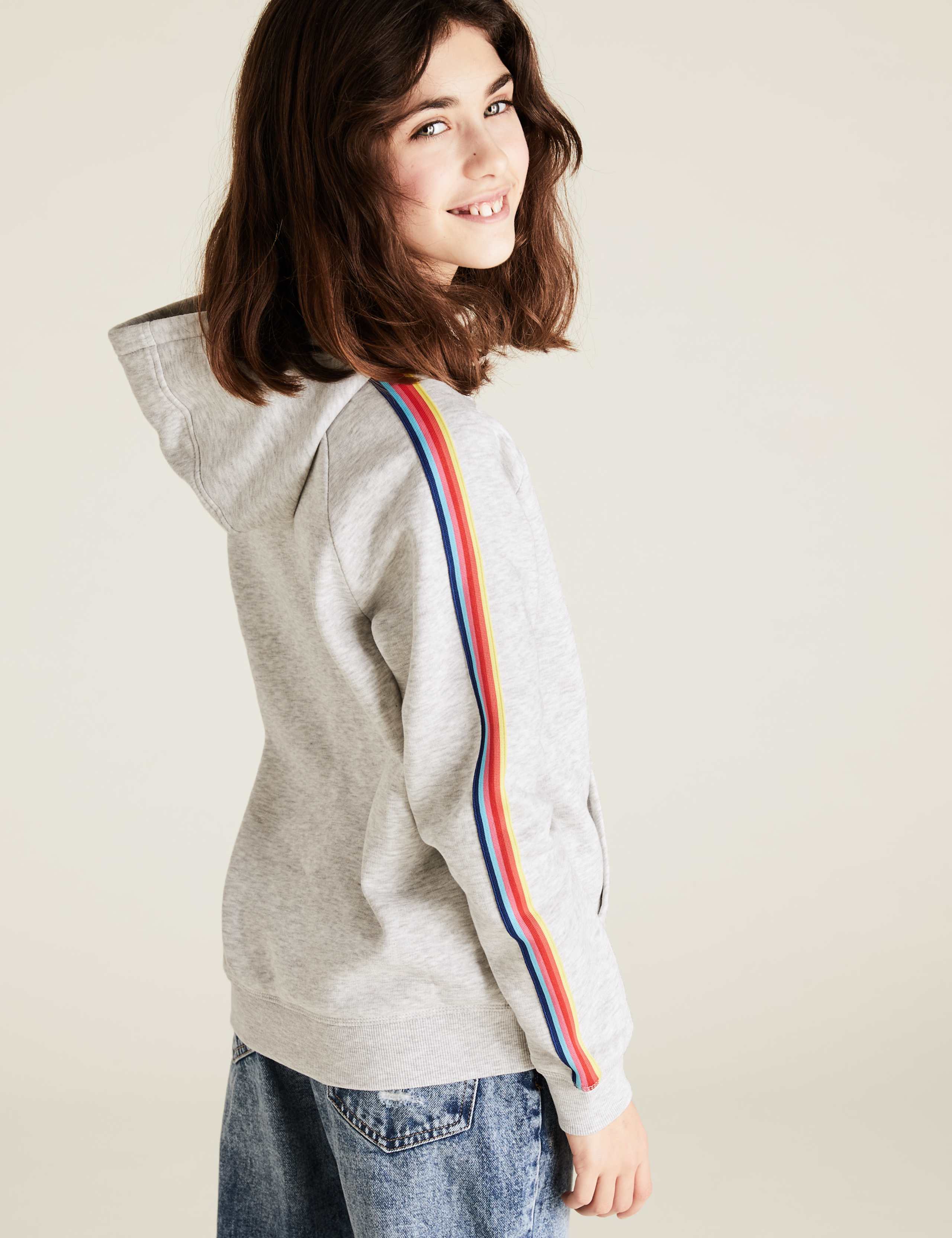 Cotton Rainbow Side Striped Hoodie (6-14 Yrs) 4 of 5