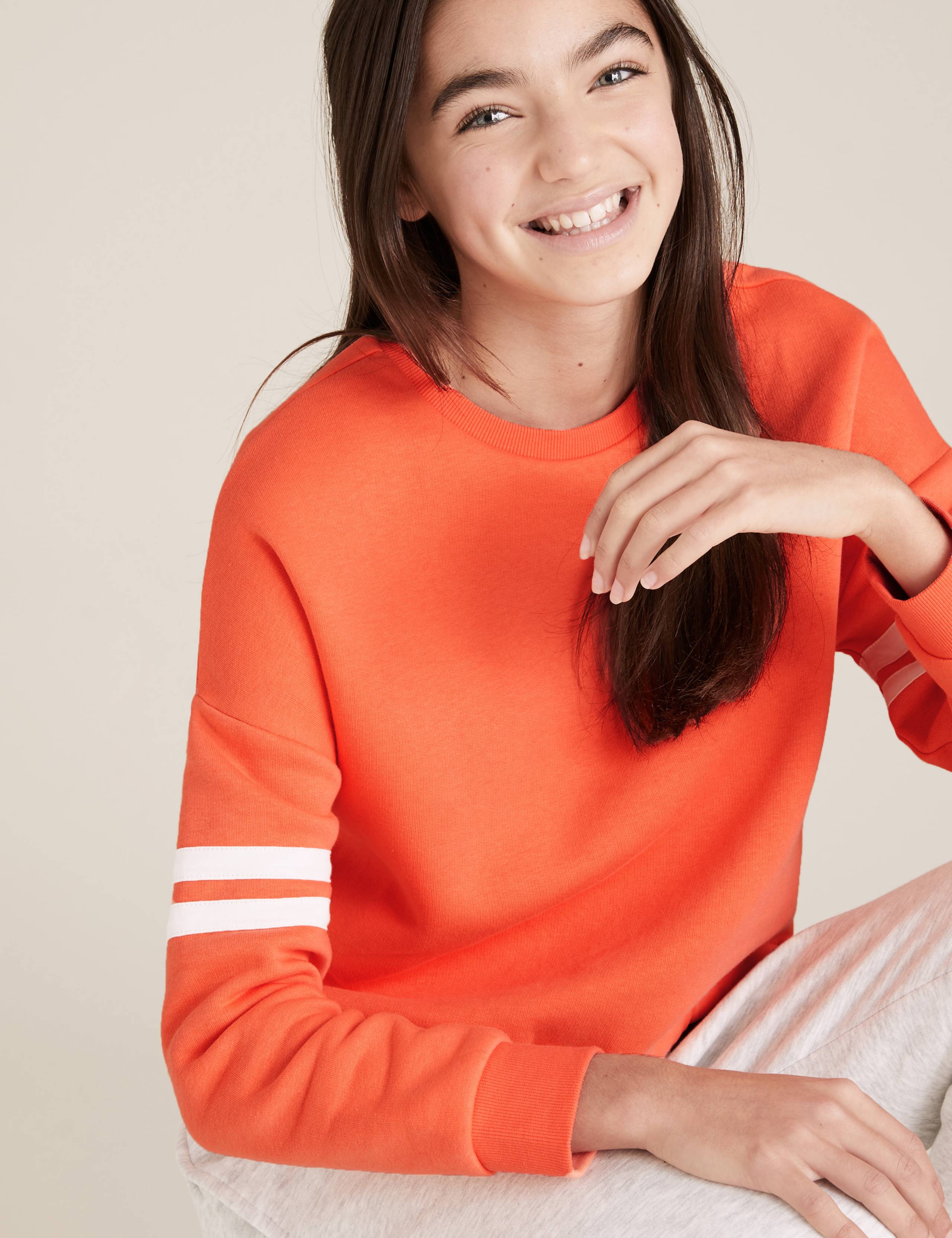 Organic Cotton Sporty Coral Stripe Sweatshirt (6-16 Yrs) M&S IE