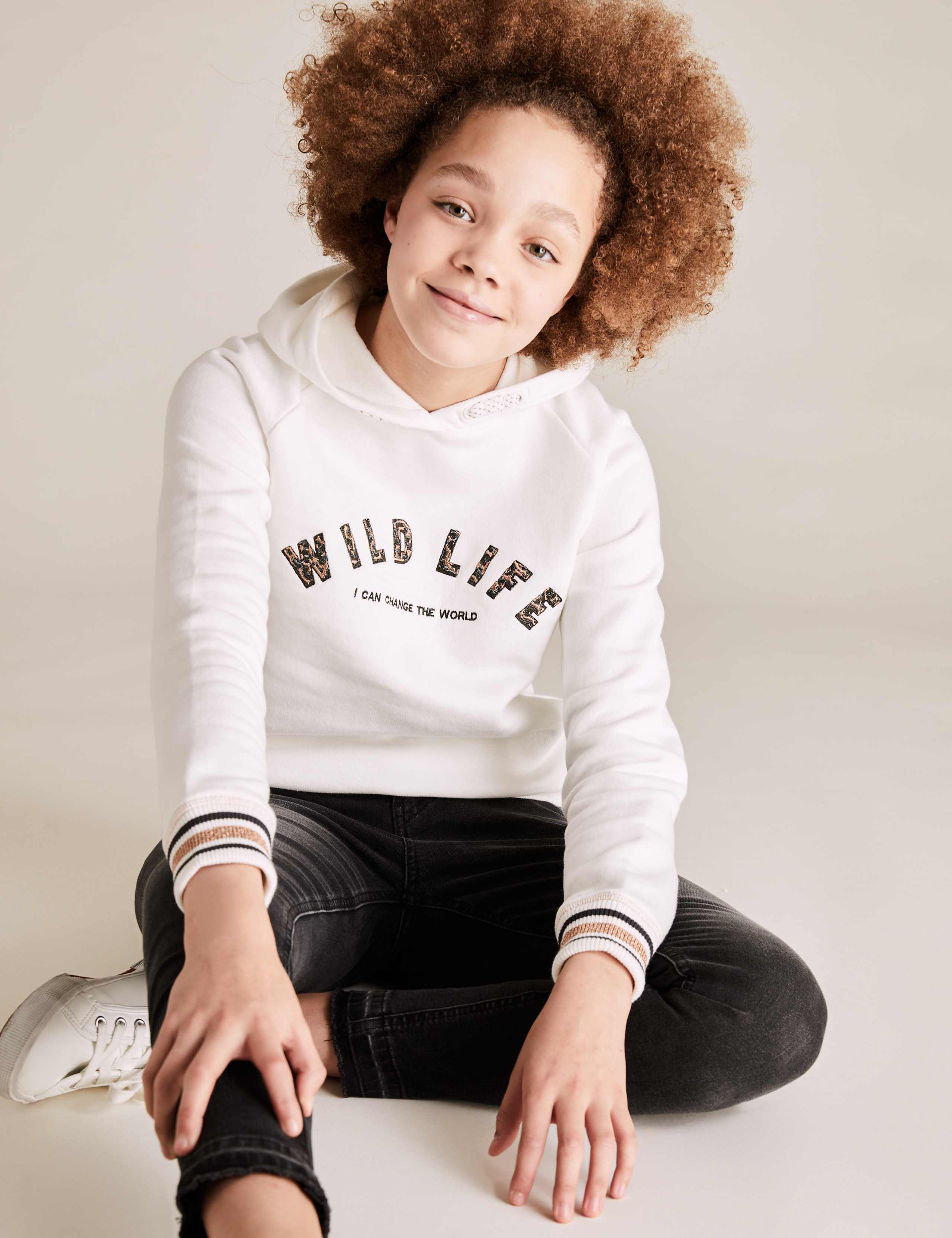Cotton Wild Life Slogan Hoodie (6-14 Yrs) 1 of 5