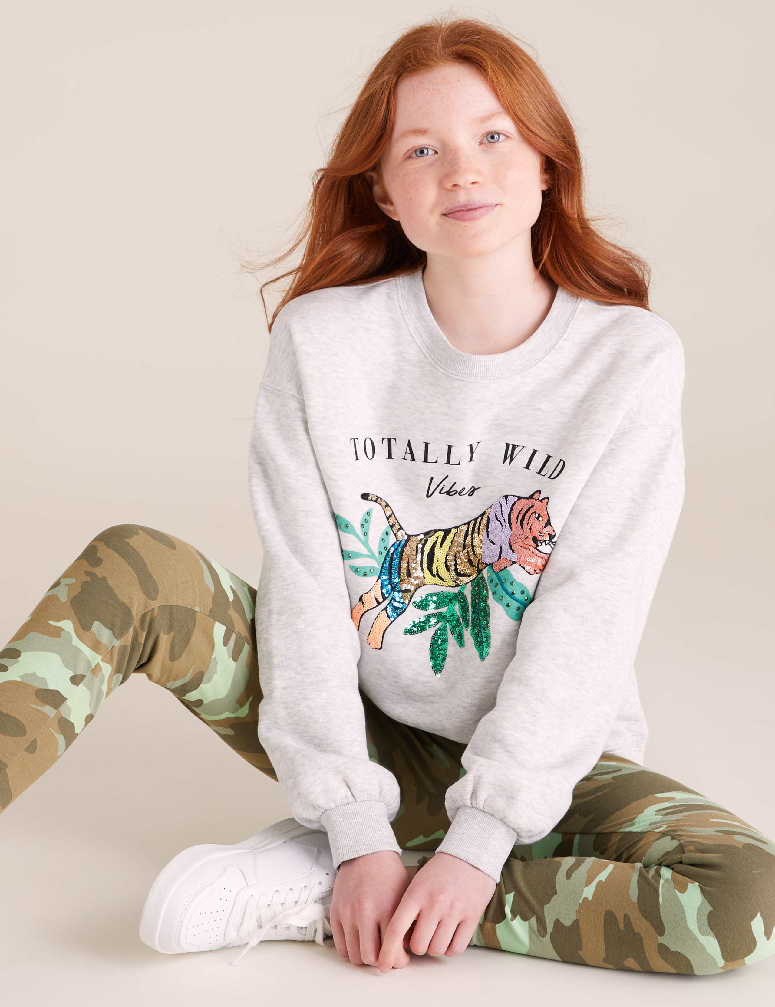 Cotton Leopard Sequin Sweatshirt (6-16 Yrs) 1 of 4