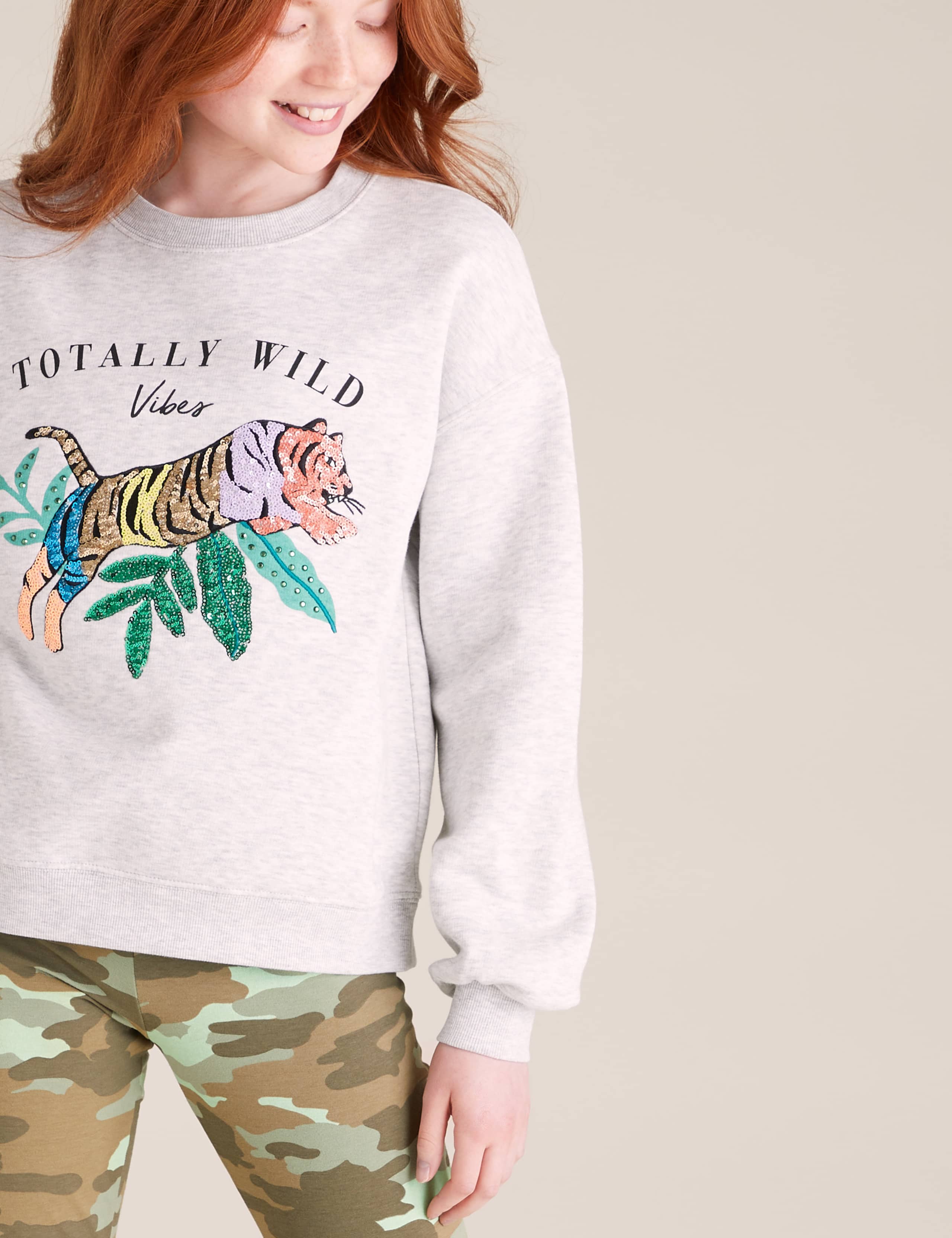 Cotton Leopard Sequin Sweatshirt (6-16 Yrs) 3 of 4