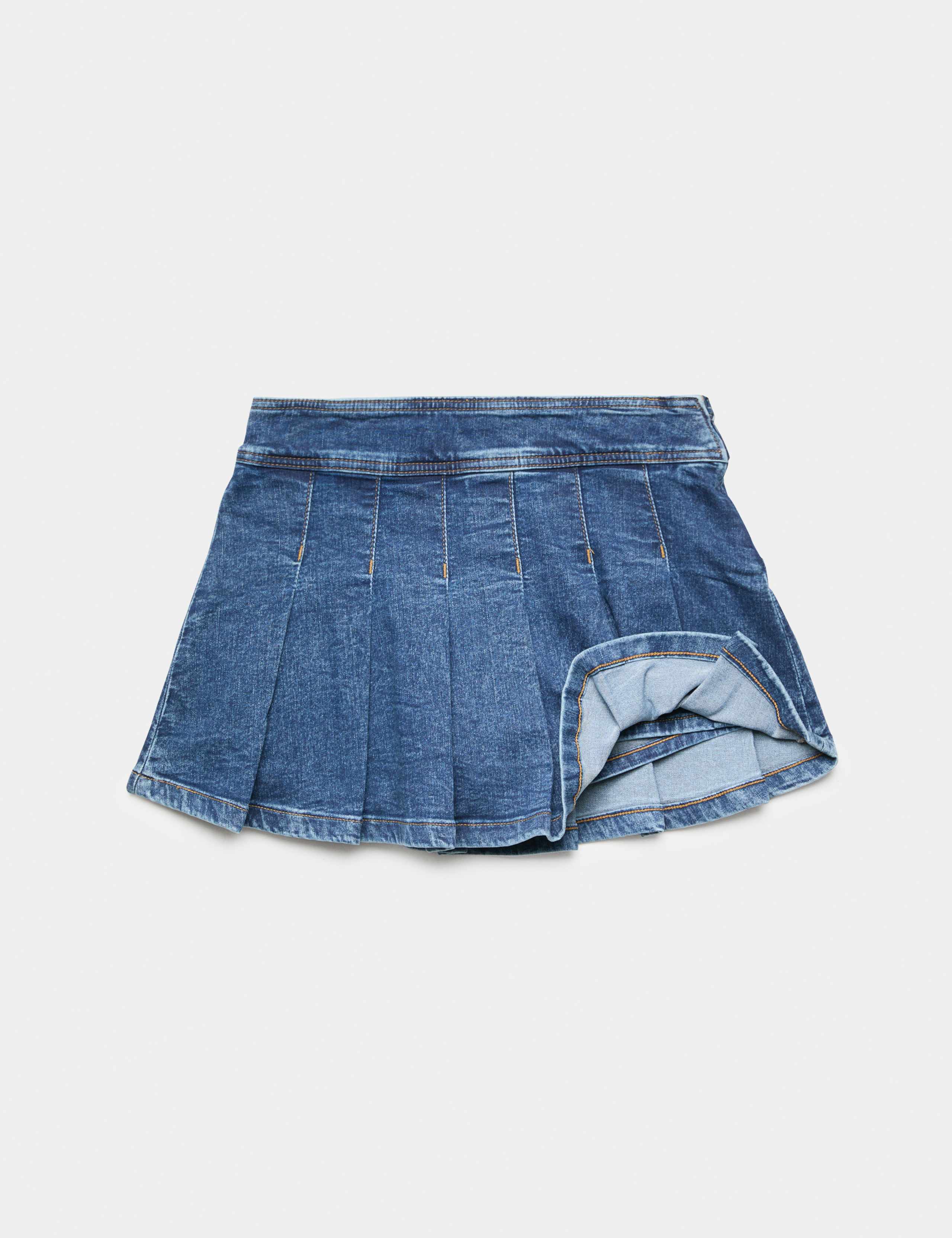Denim Pleated Mini Skort (6-16 Yrs) 1 of 2