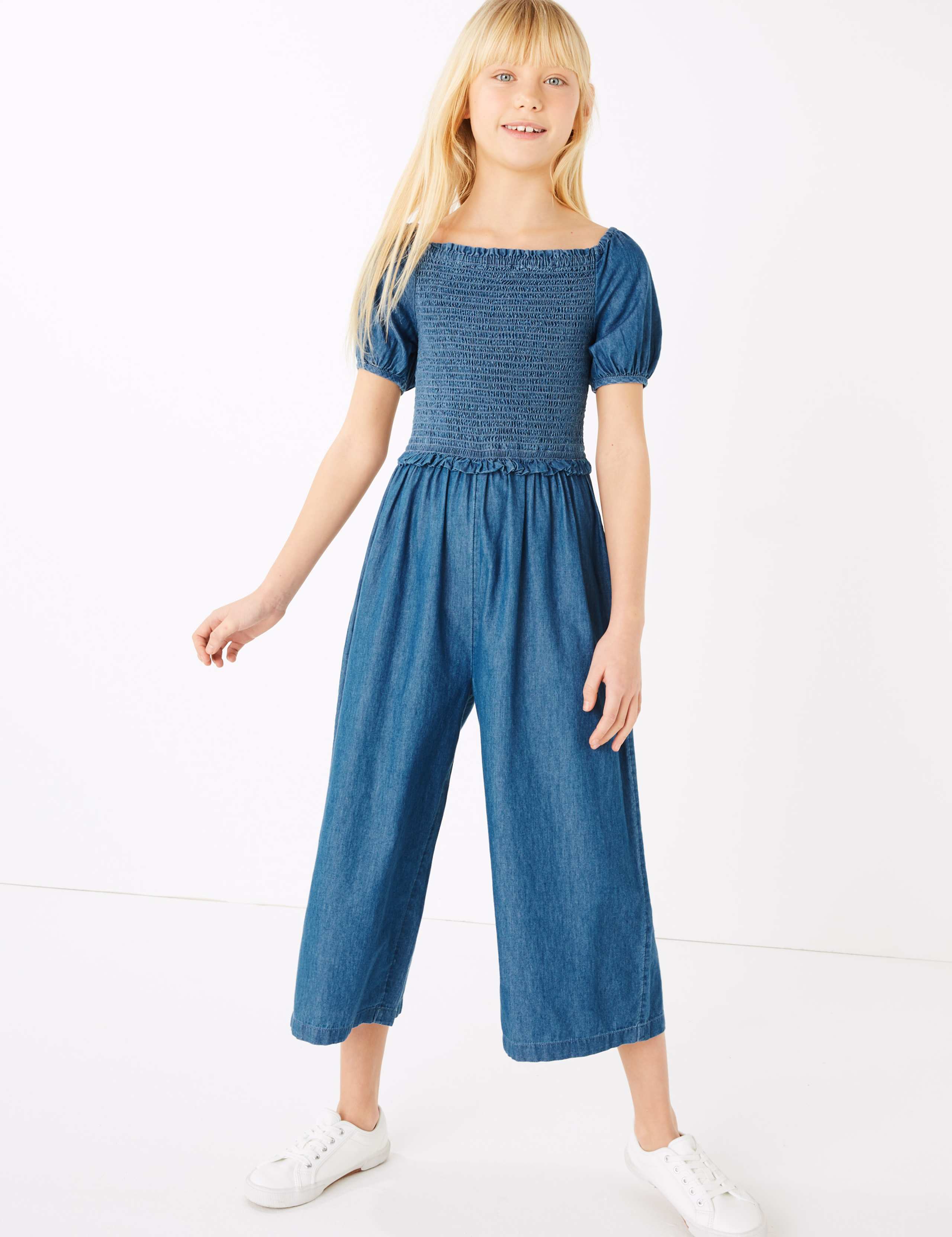 Denim Shirred Jumpsuit (6-16 Yrs) 1 of 4