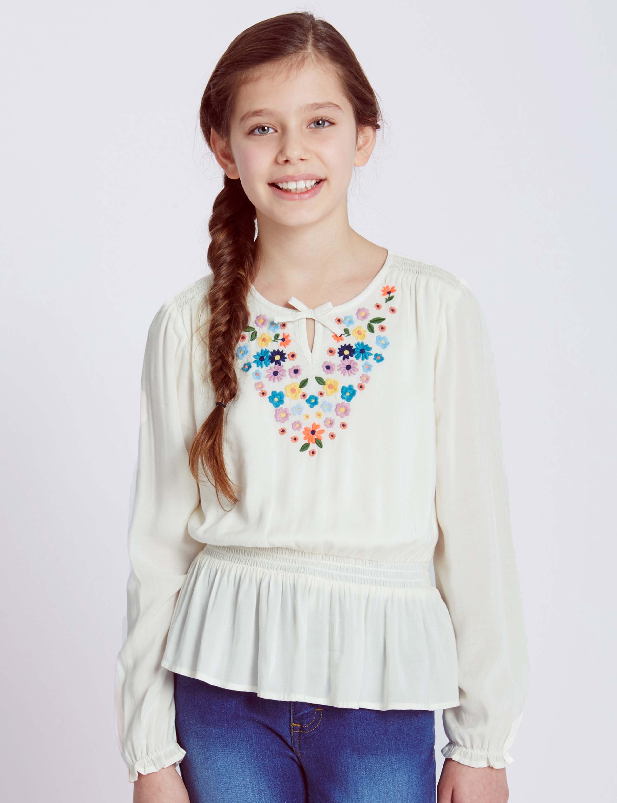 Long Sleeve Embroidered Top (5-14 Years) 1 of 3