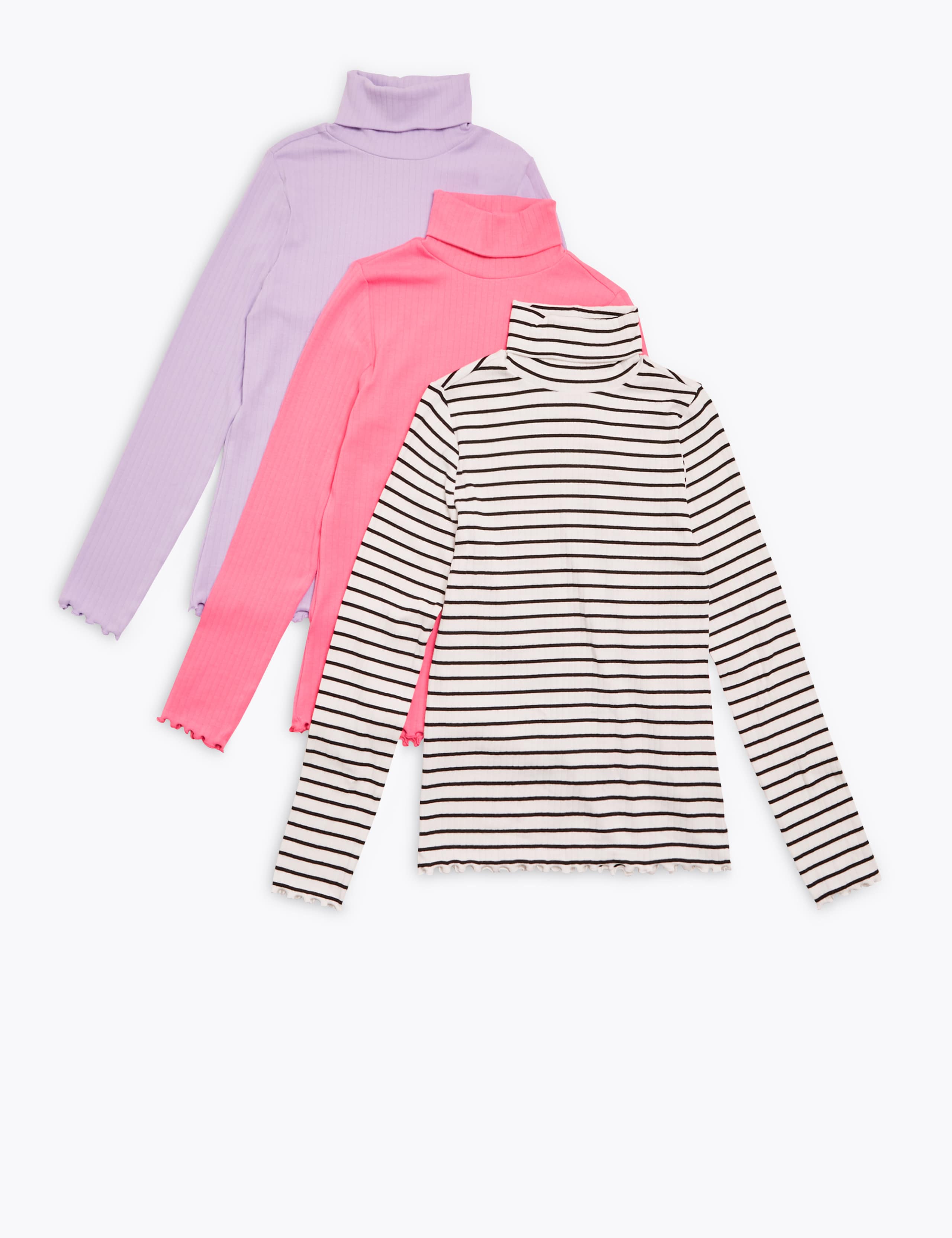 3pk Cotton Roll Neck Tops (6-16 Yrs) 1 of 5