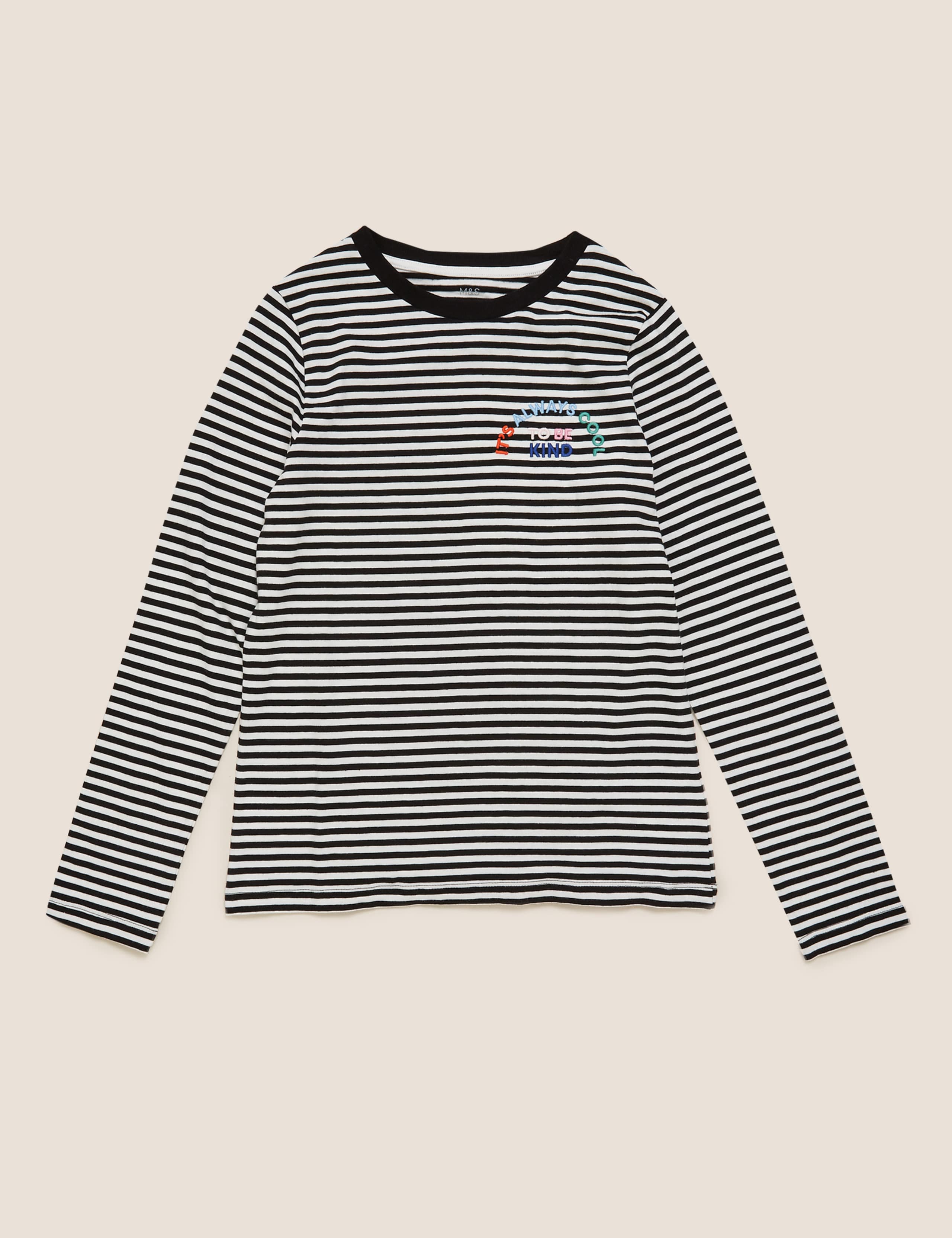 Organic Pure Cotton Striped Slogan Top (6-14 Yrs) 2 of 4
