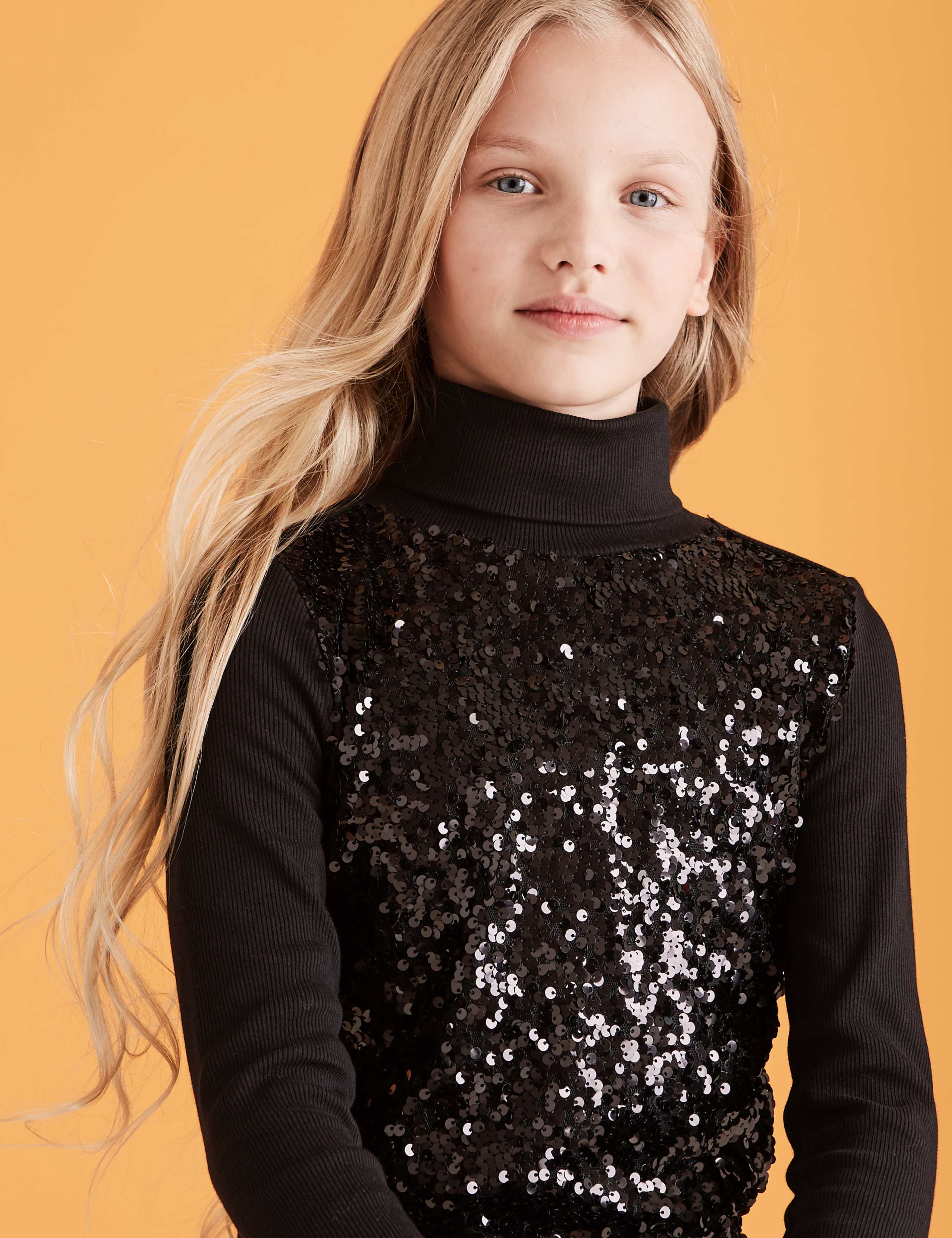 Cotton Rich Sequin Roll Neck Top (6-16 Yrs) 1 of 4