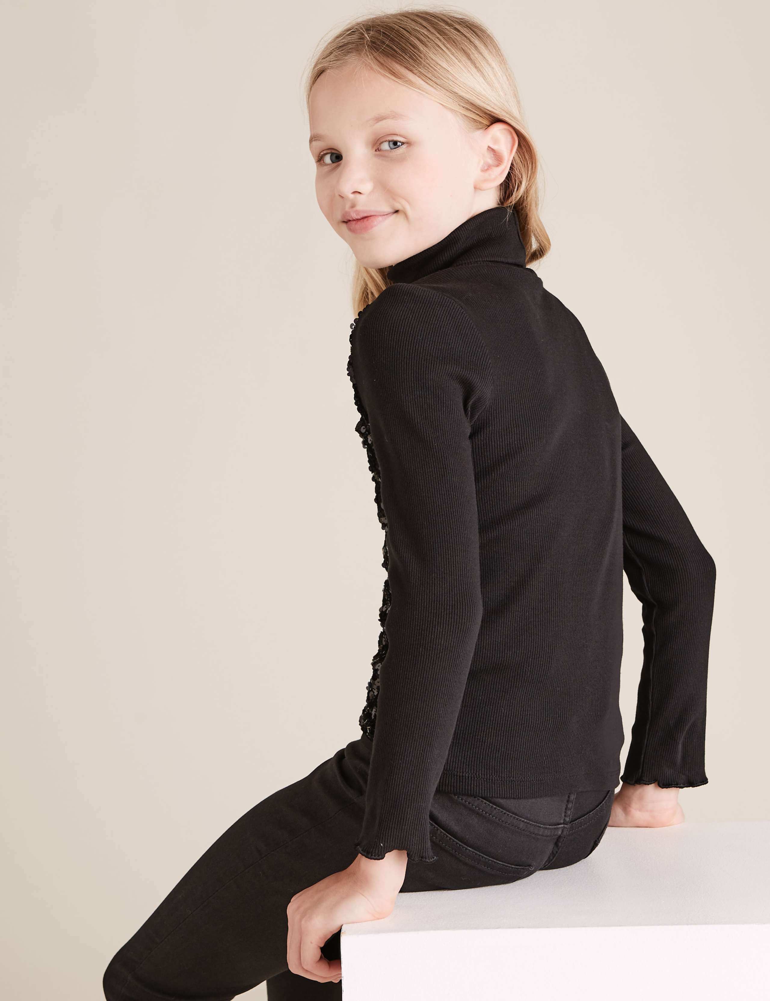 Cotton Rich Sequin Roll Neck Top (6-16 Yrs) 4 of 4
