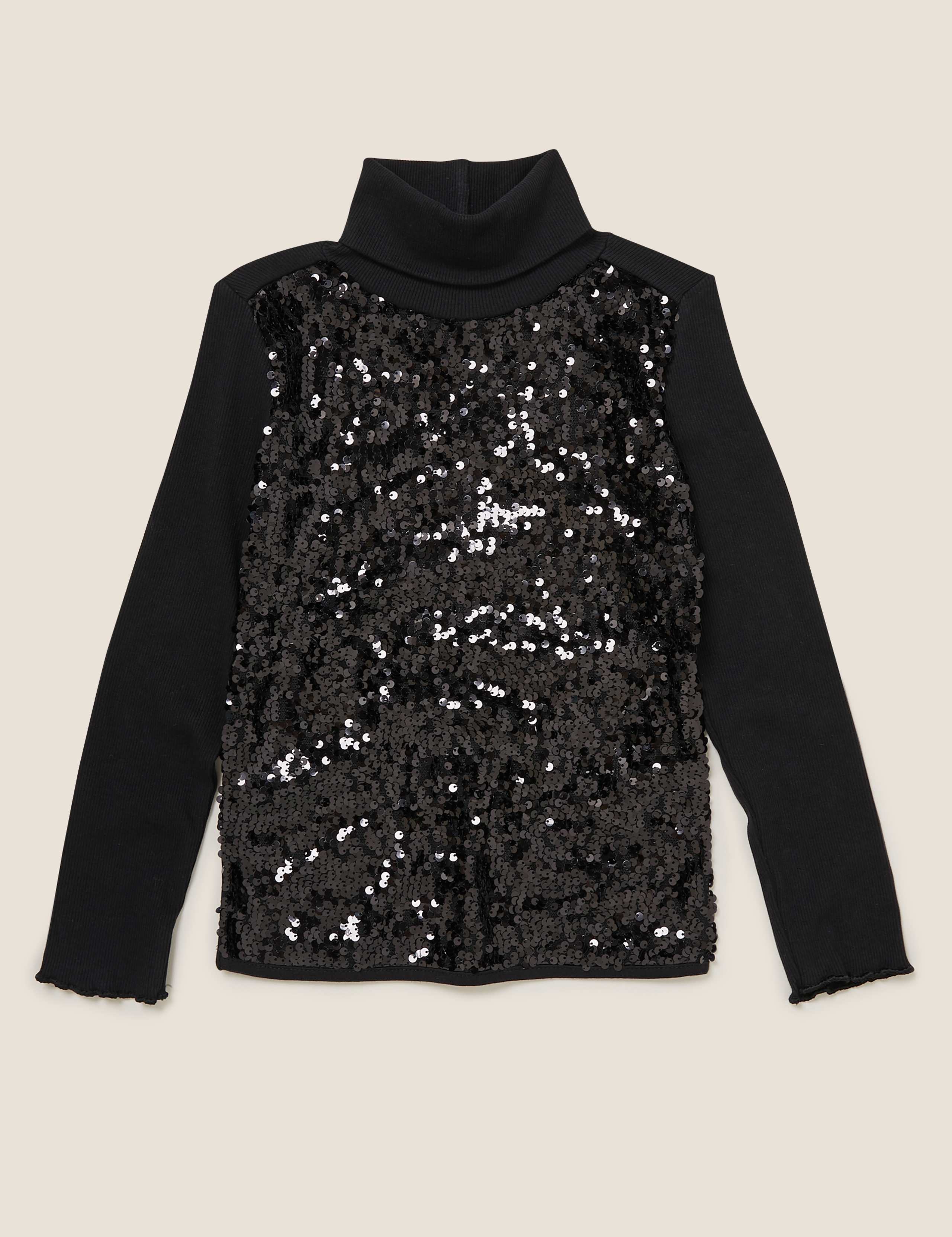 Cotton Rich Sequin Roll Neck Top (6-16 Yrs) 2 of 4