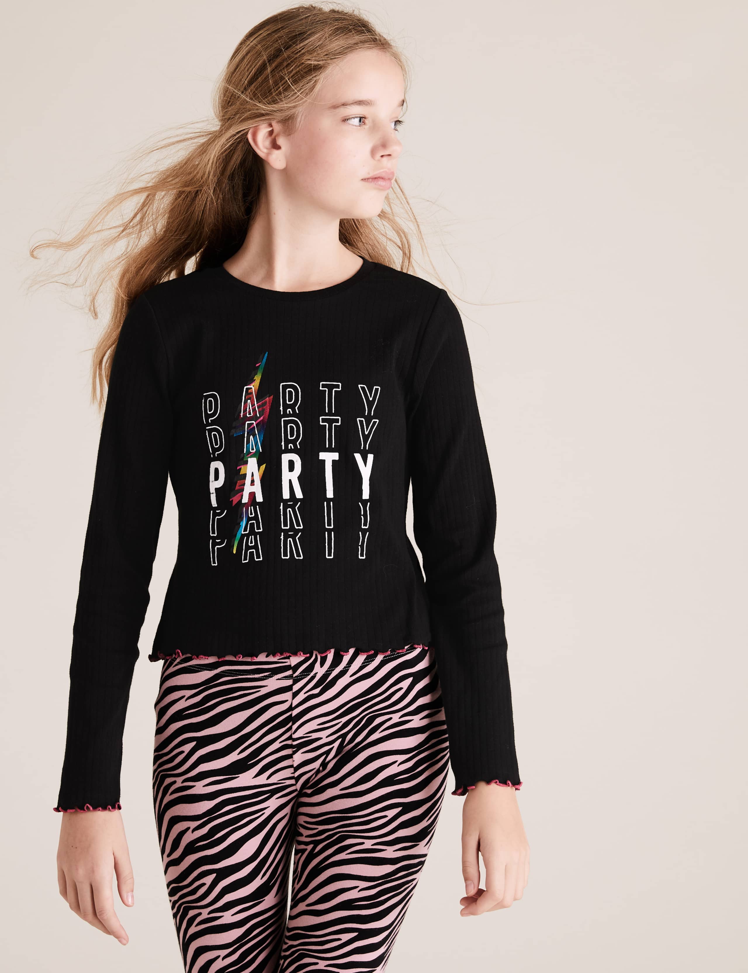 Cotton 'Party' Slogan Foil Graphic Top (6-16 Yrs) 1 of 4