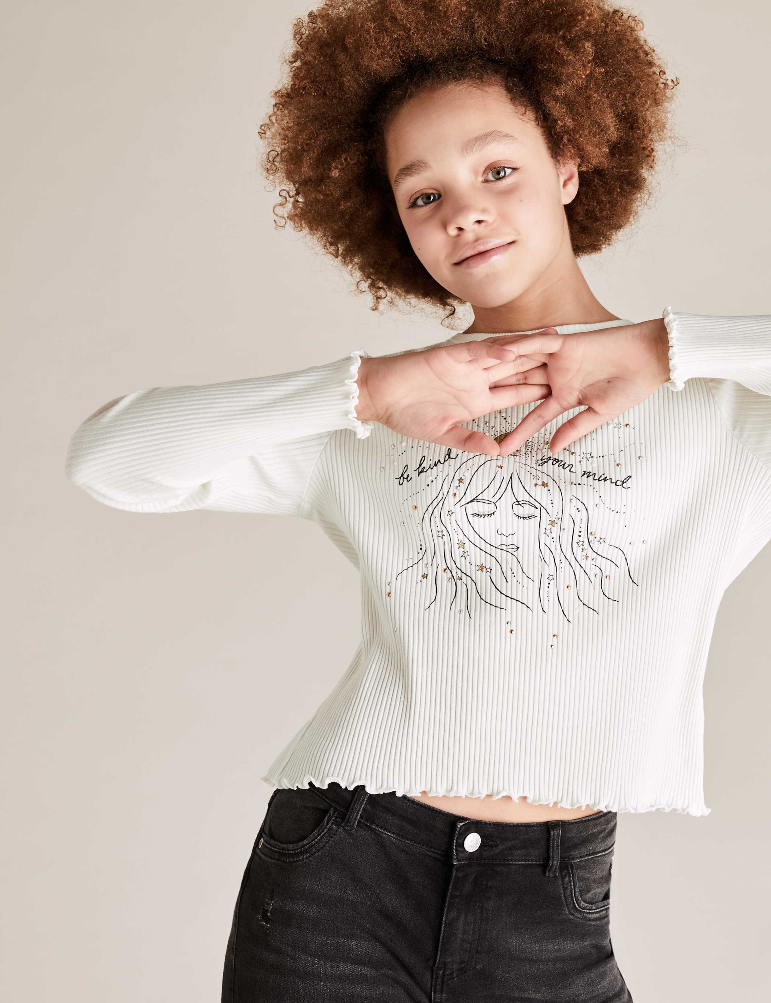 Cotton Cosmic Glitter Slogan Top (6-14 Yrs) 1 of 5