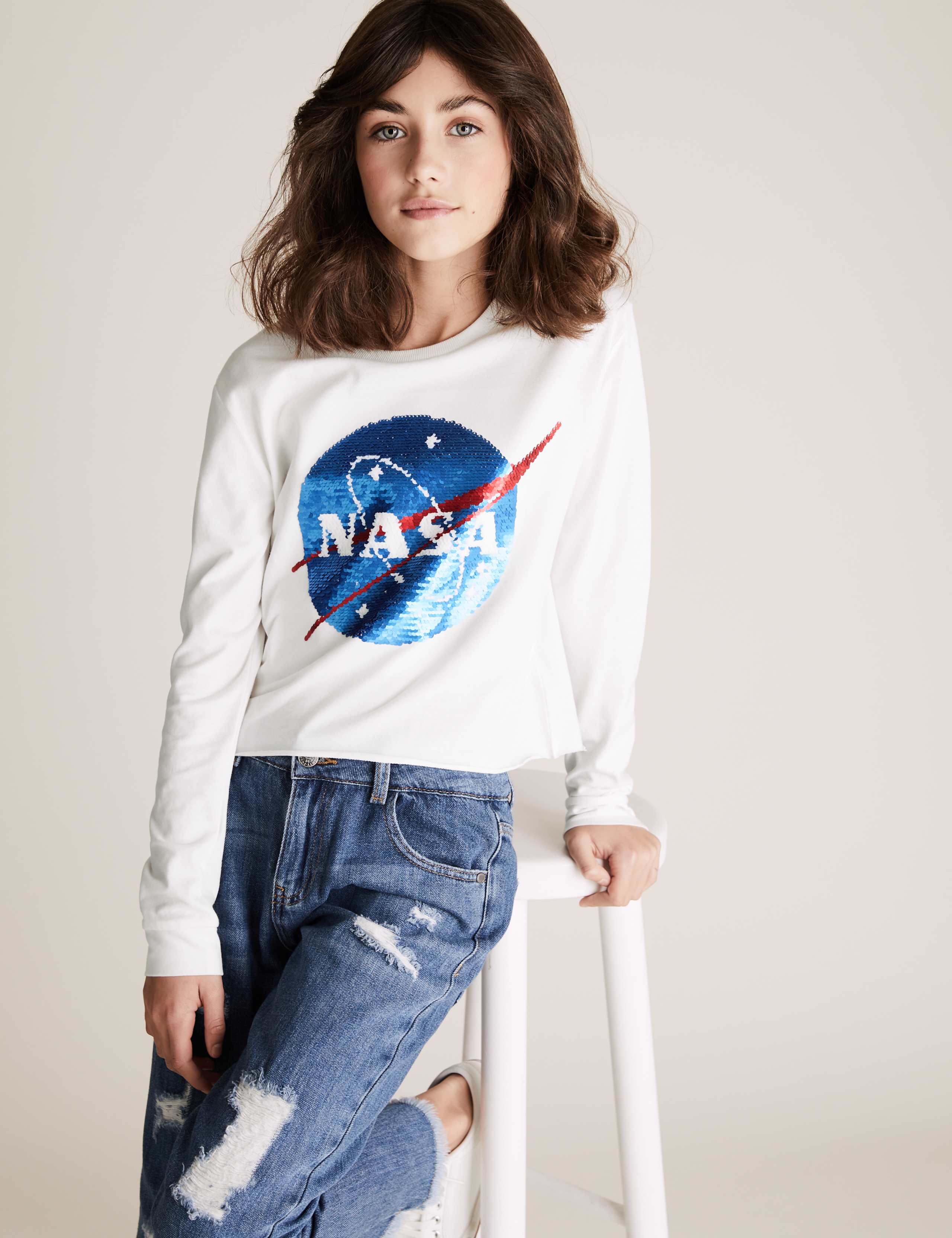 Pure Cotton Reversible Sequin NASA™ Top (6-14 Yrs) 1 of 5