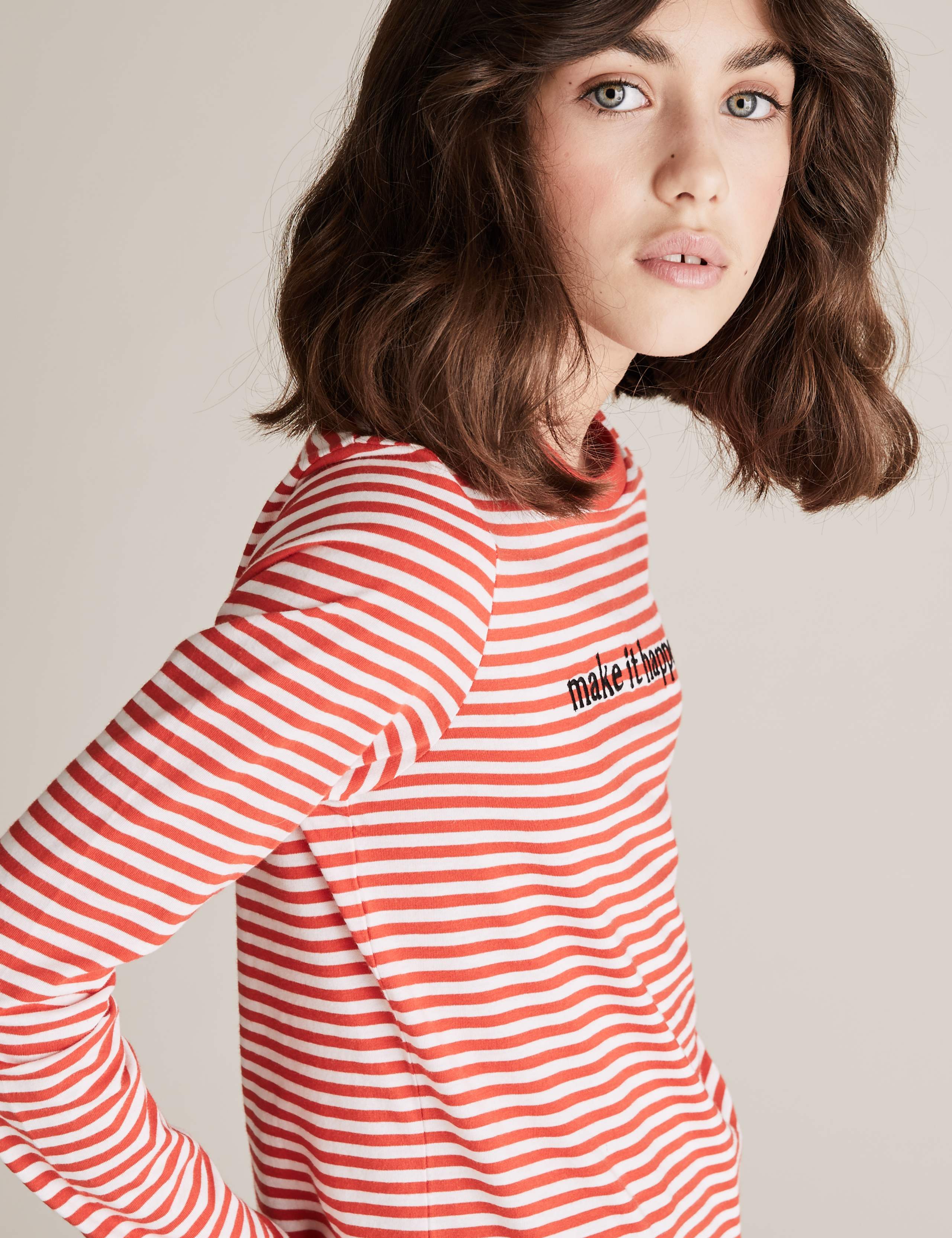 Organic Pure Cotton Slogan Striped Top 3 of 4