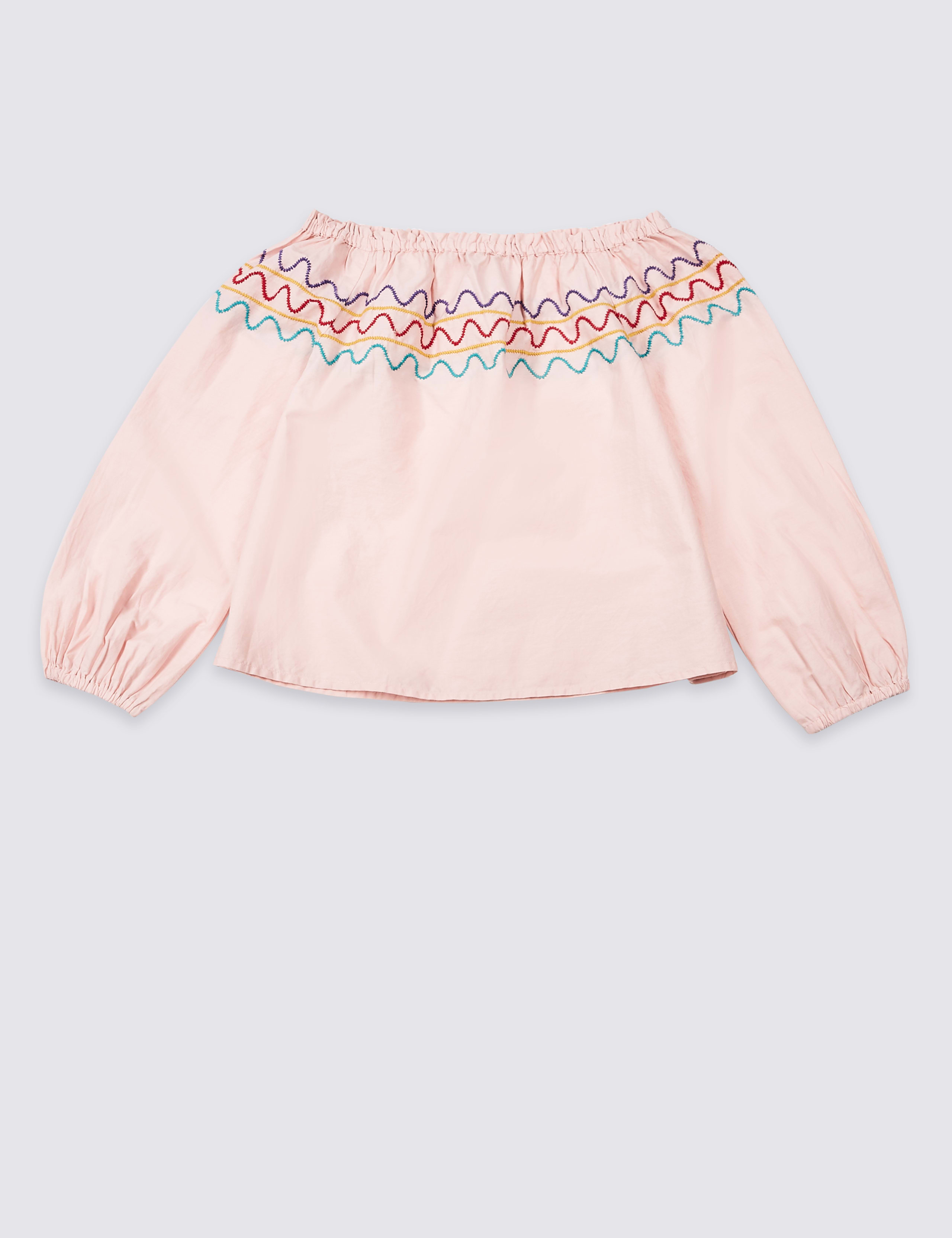 Pure Cotton Zig Zag Bardot Top (3-16 Years) 2 of 3
