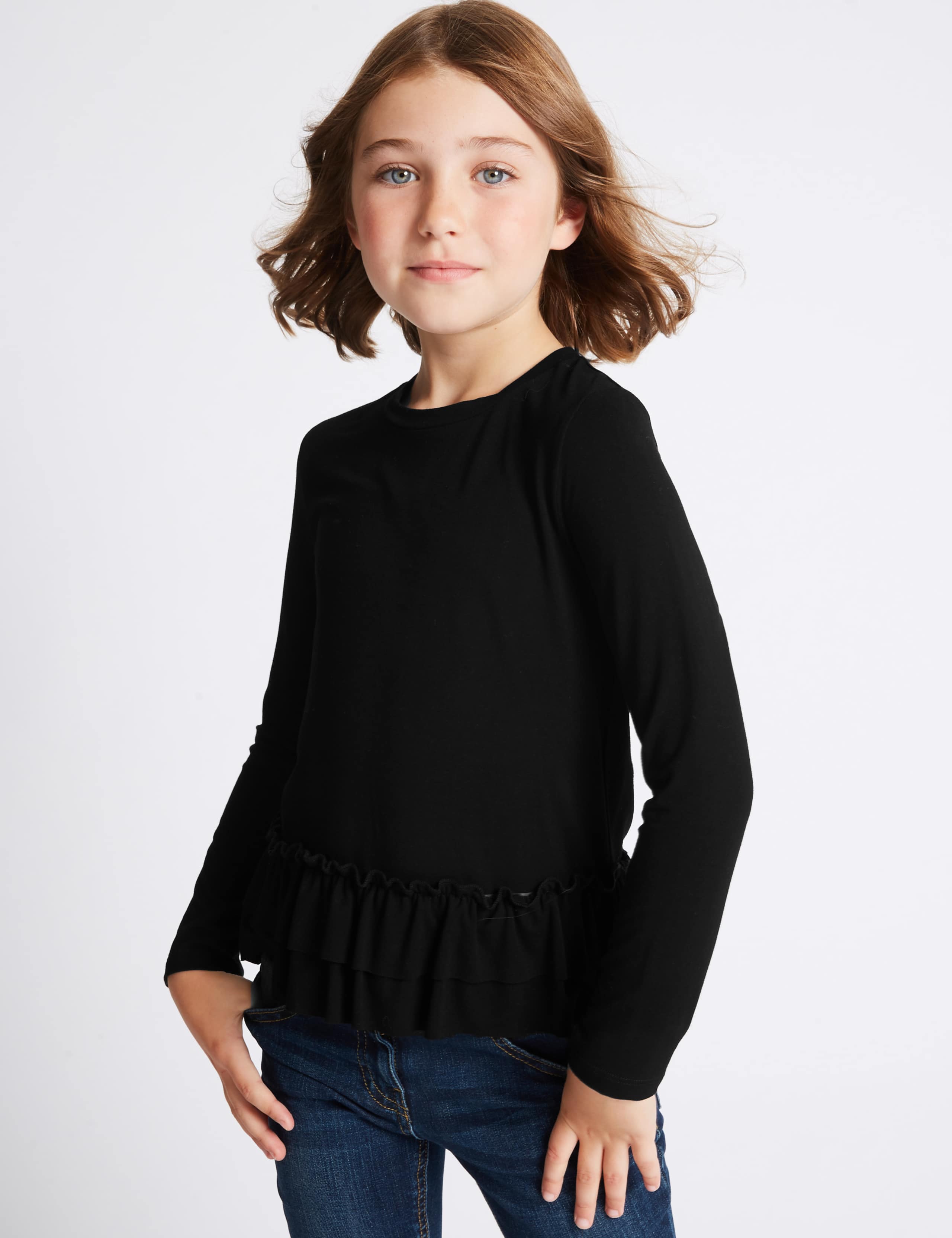 Frill Hem Long Sleeve Top (3-14 Years) 1 of 5
