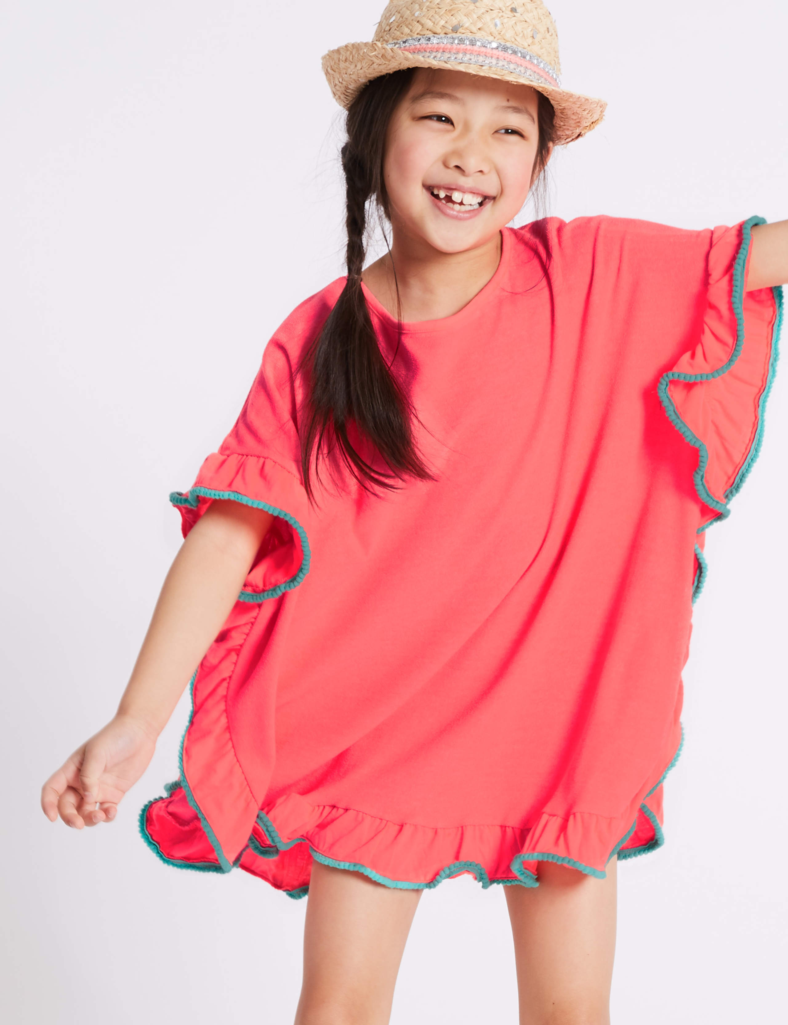 Cotton Blend Pom-pom Kaftan (3-16 Years) 1 of 3