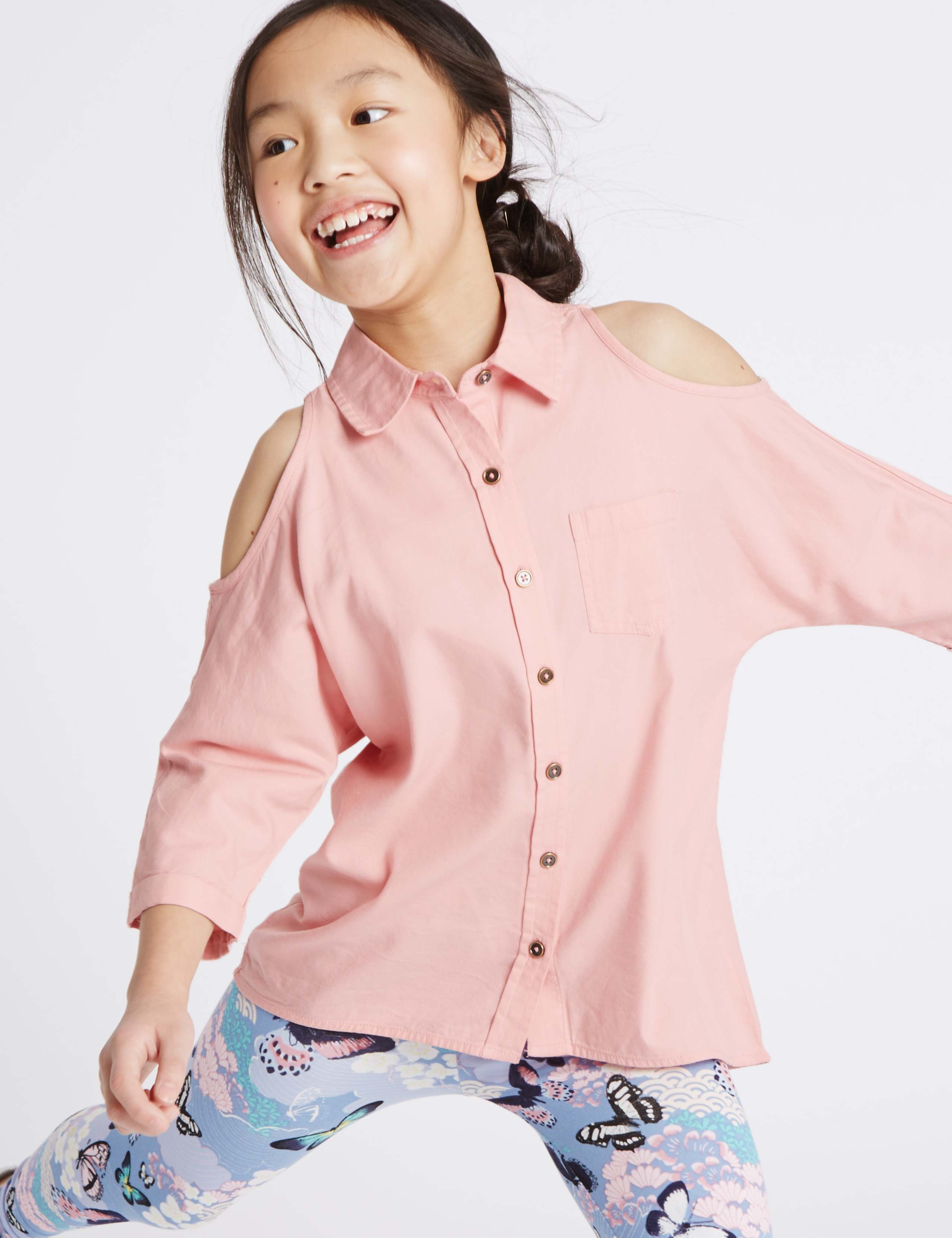 Cotton Blend Cold Shoulder Shirt (3-14 Years) 1 of 5