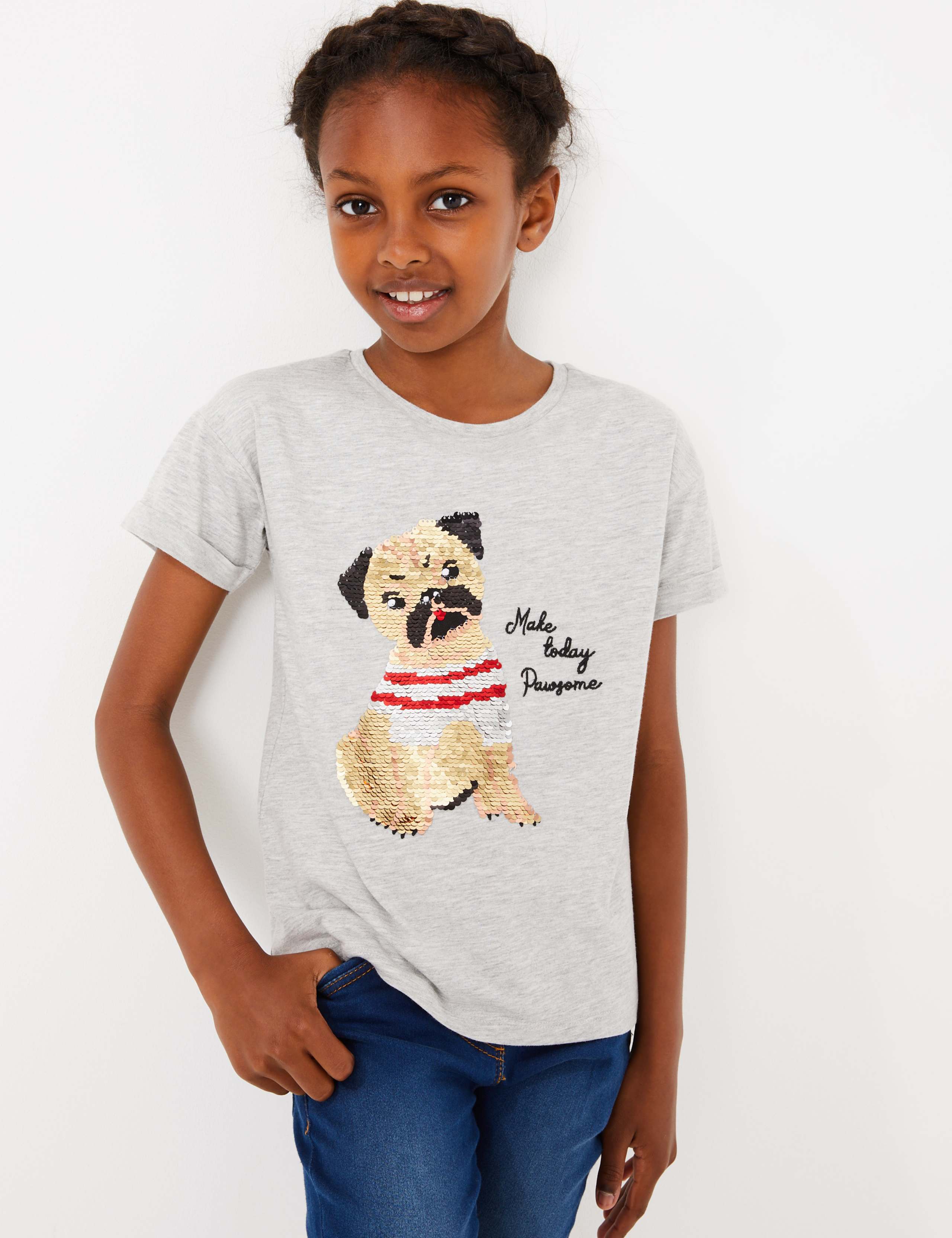 Sequin Pug Make Today Pawsome T-Shirt (3-16 Years) 1 of 4