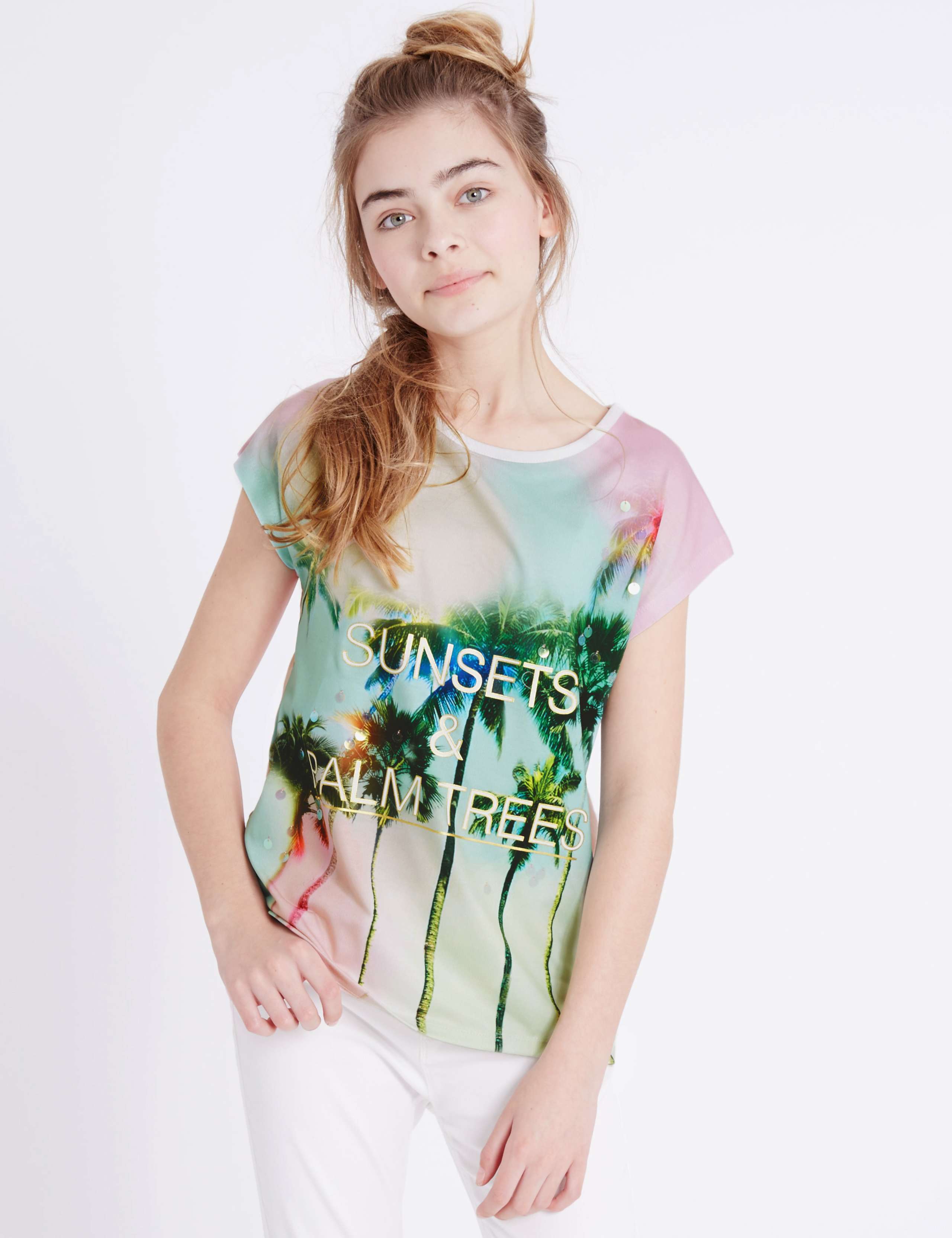 Printed Cap Sleeve Top (3-14 Years) 1 of 5