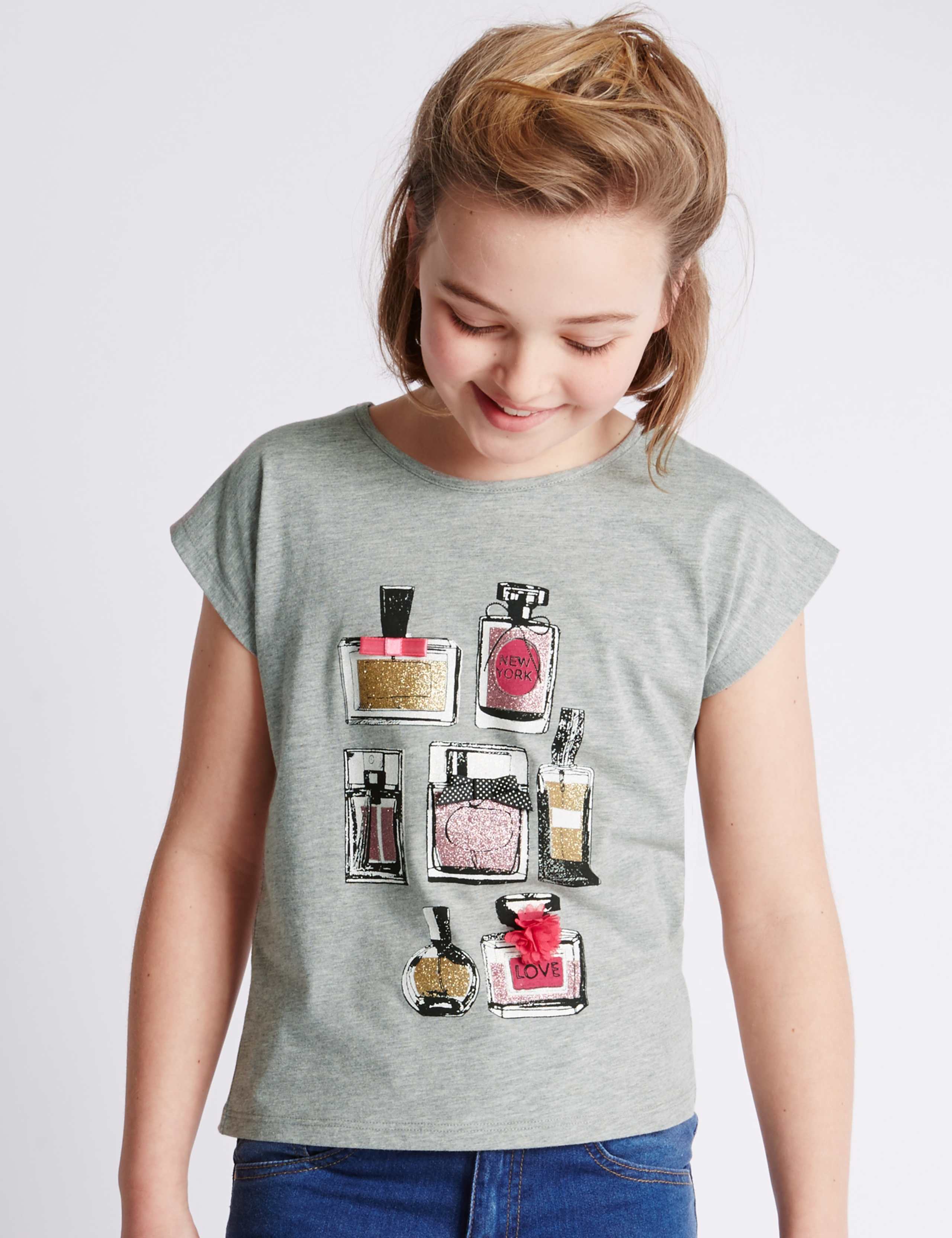 Cotton Rich Perfume Print Glitter Effect T-Shirt (5-14 Years) 1 of 3