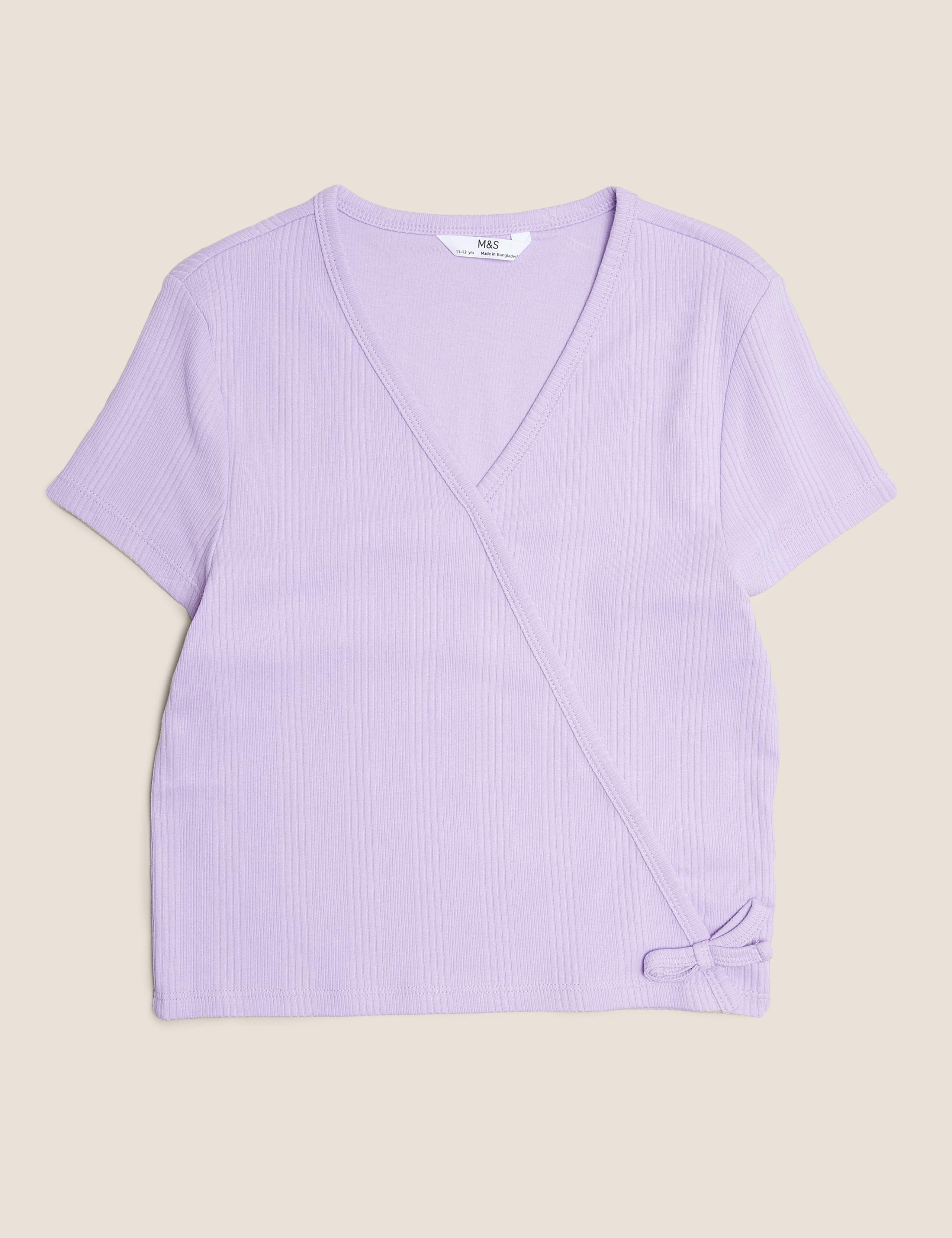 Pure Cotton Ribbed Mock Wrap Top (6-14 Yrs) 2 of 4