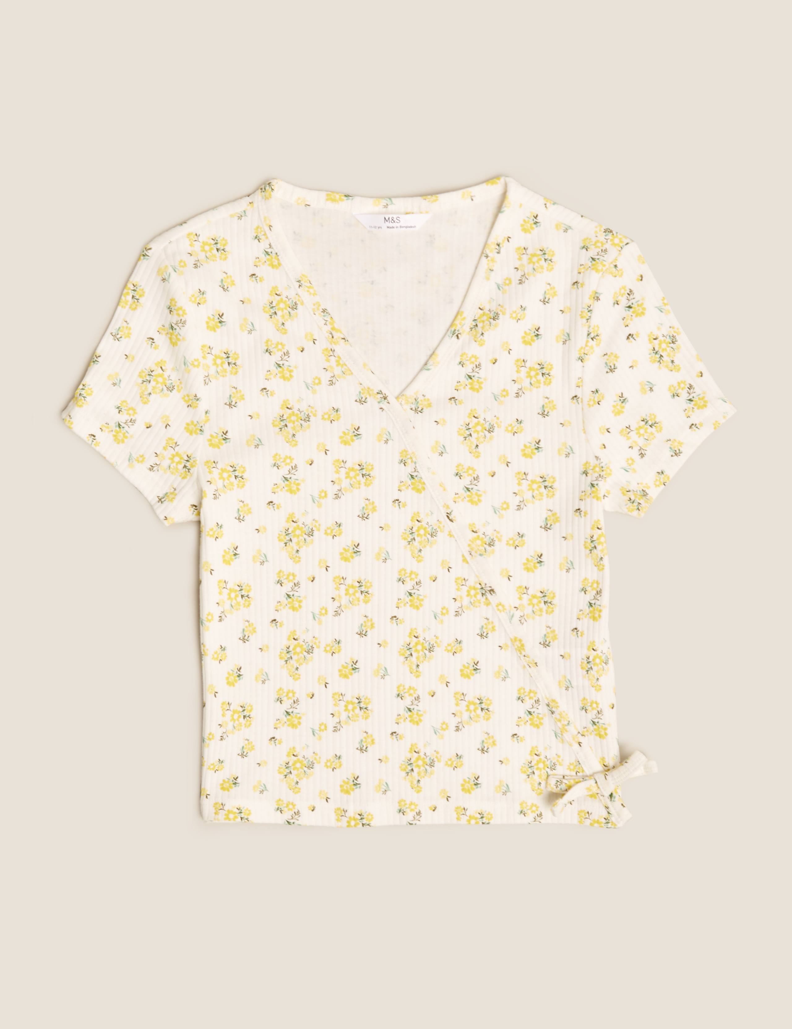 Pure Cotton Floral Ribbed Top (6-16 Yrs) 2 of 4