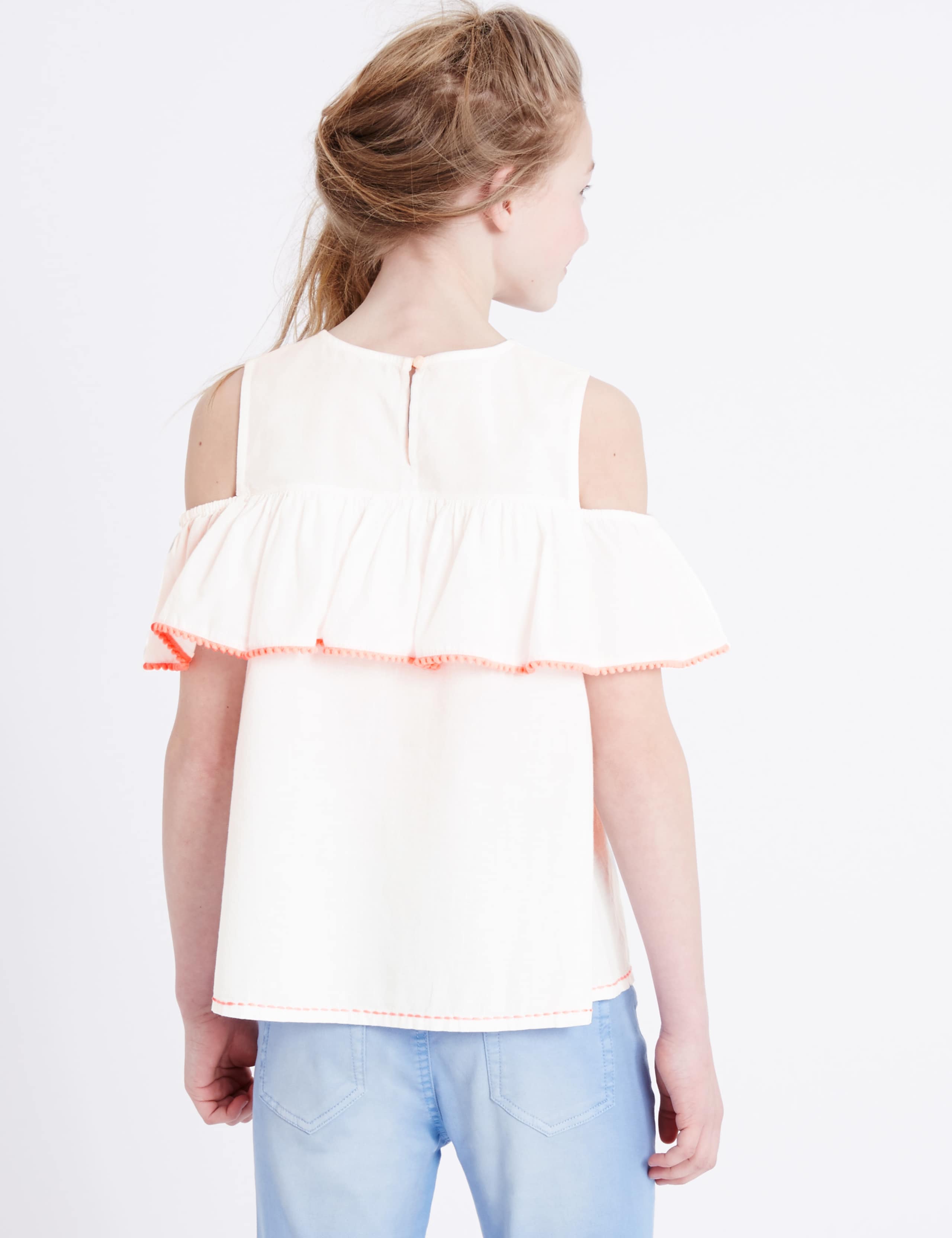 Pure Cotton Cut Out Shoulder Frill Top (3-14 Years) 3 of 5