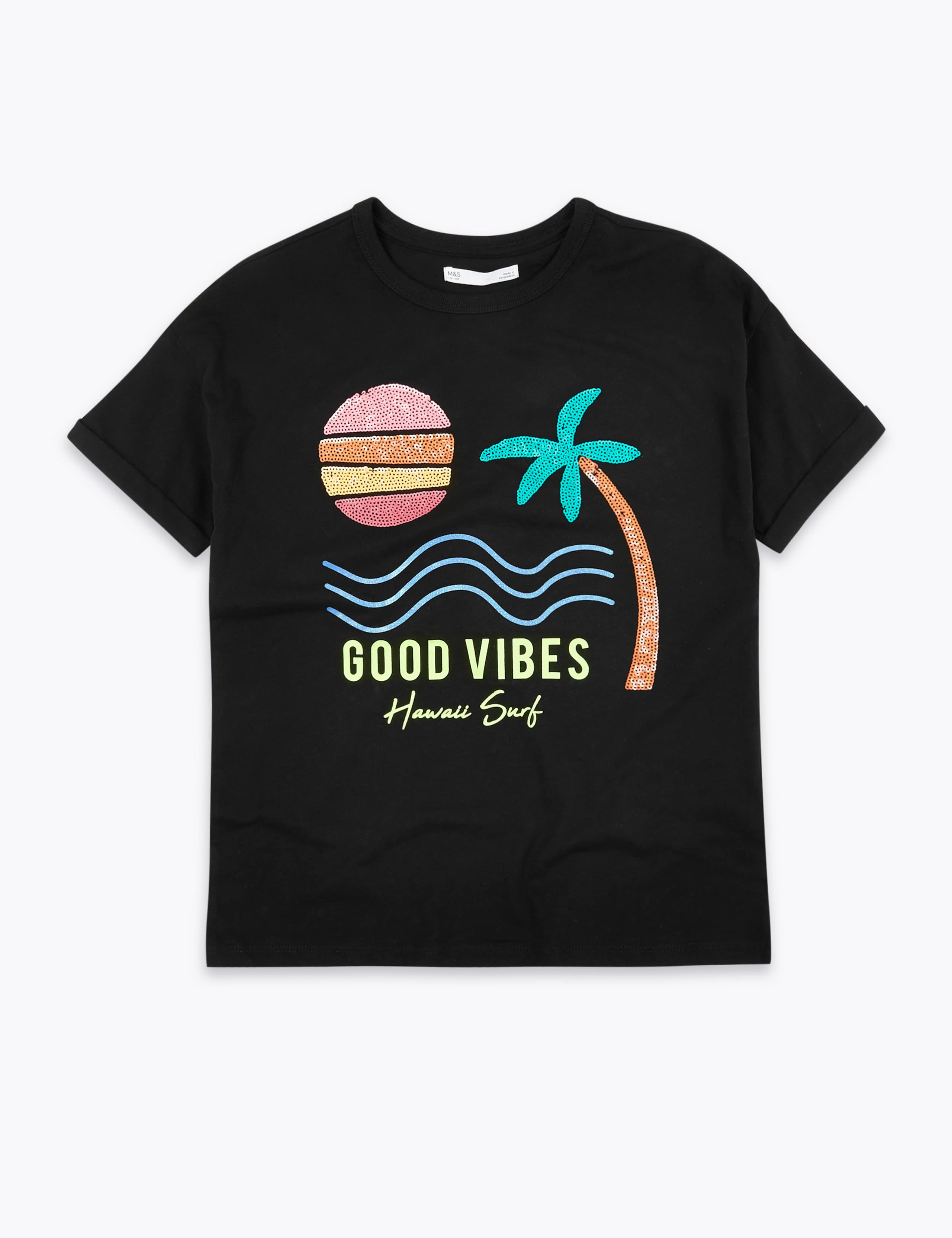 Cotton Good Vibes Slogan Sequin T-Shirt (6-16 Yrs) 2 of 5