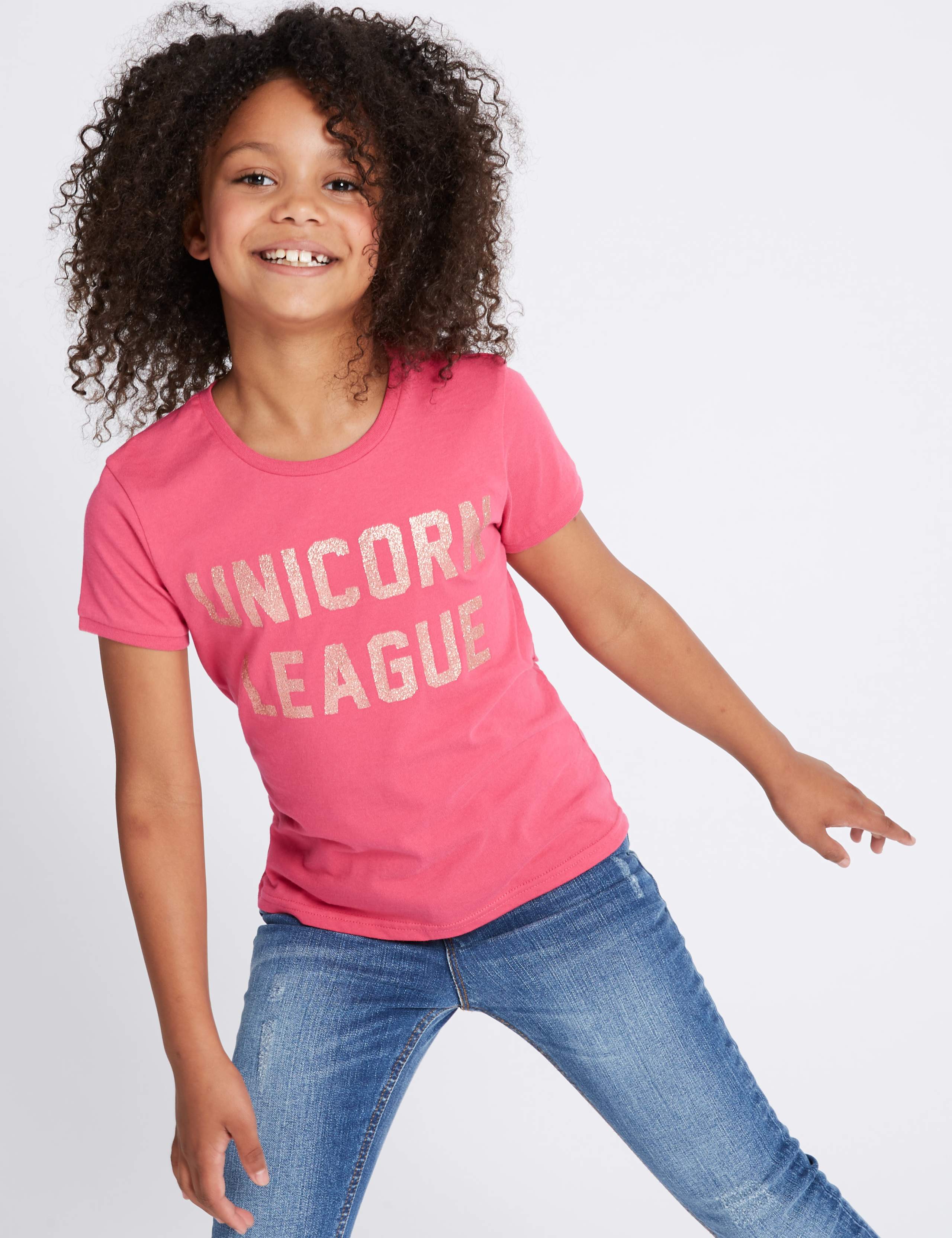 Pure Cotton Glitter Unicorn Top (3-14 Years) 1 of 5