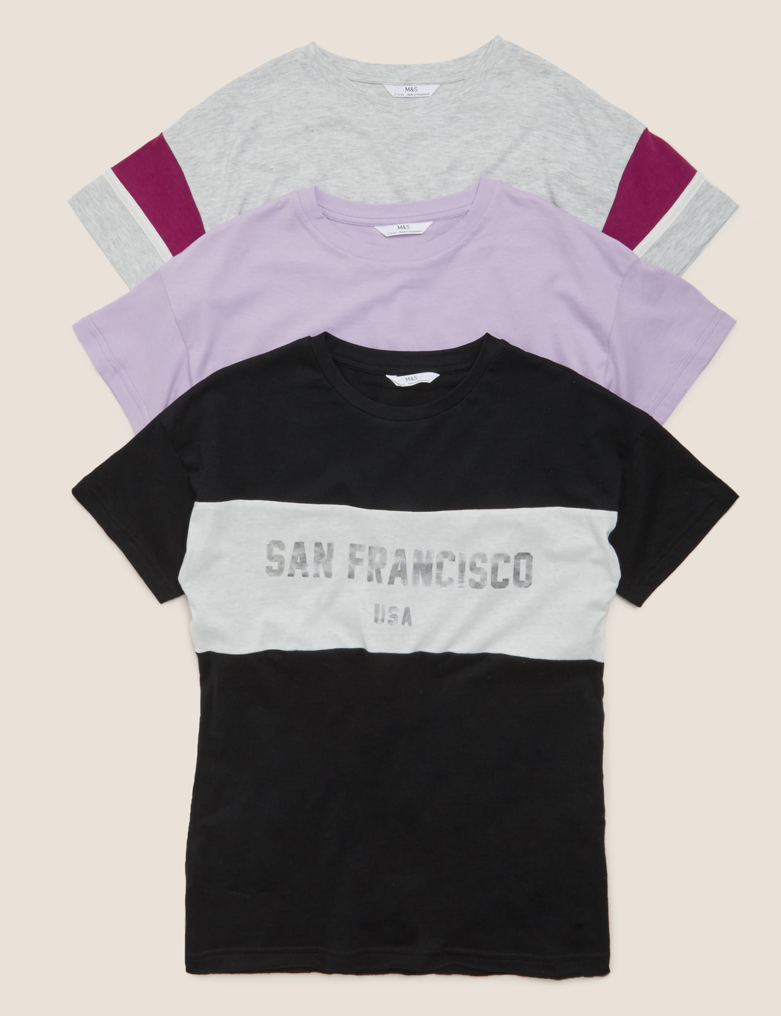 3pk Cotton Longline T-Shirts (6-16 Yrs) 1 of 5