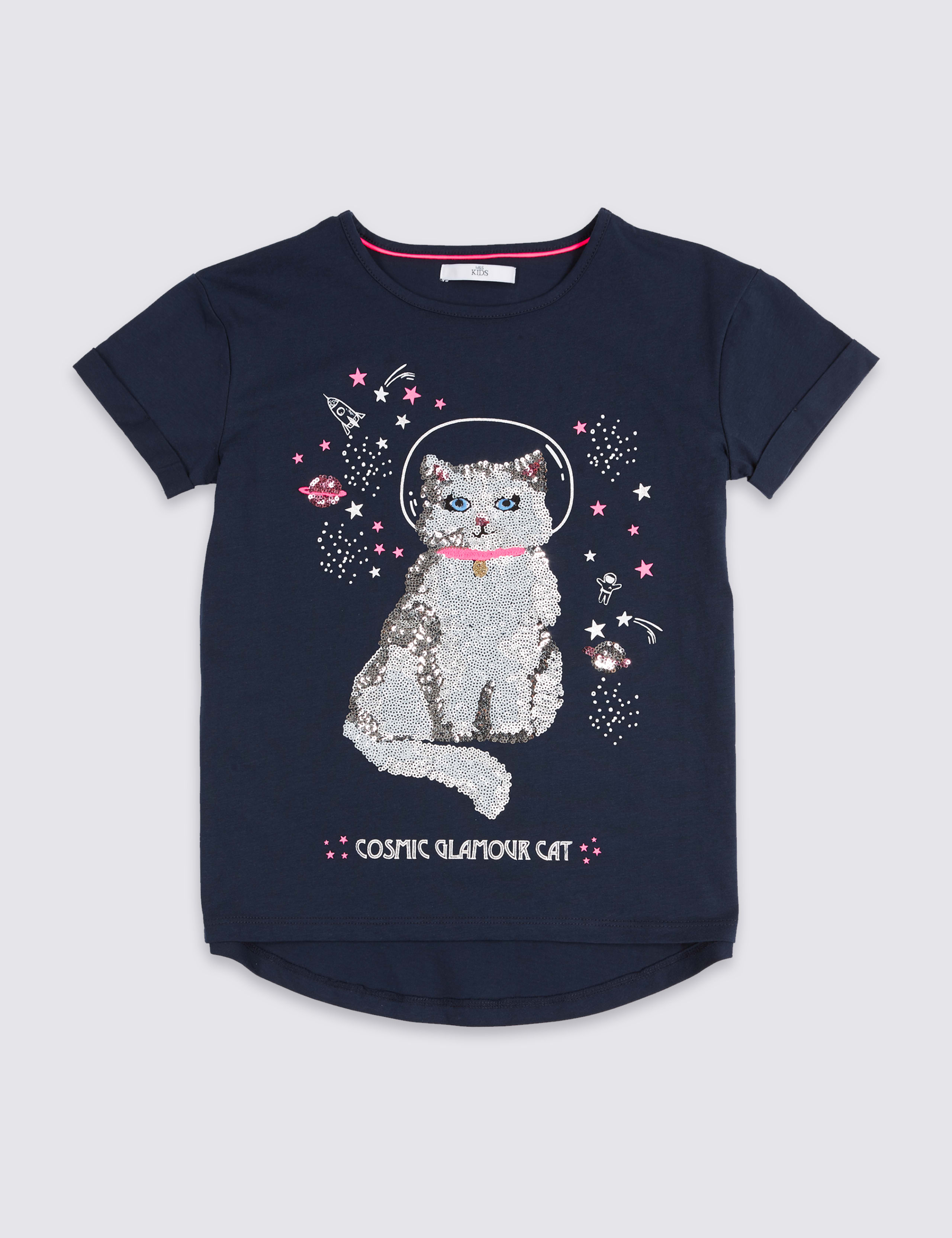 Pure Cotton Cat Sequin Top (3-16 Years) 2 of 6