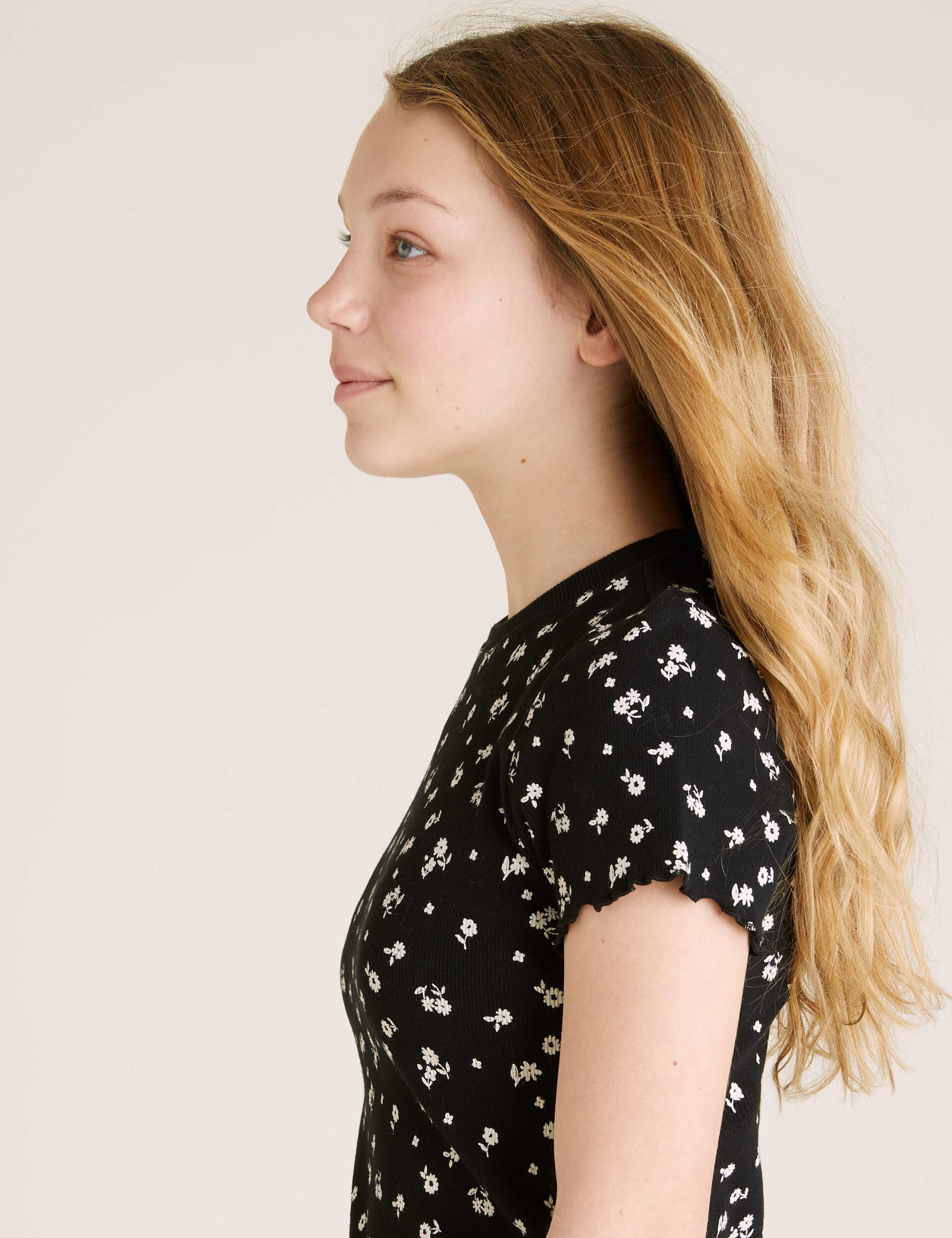 Cotton Rich Floral Print Ribbed T-shirt (6-16 Yrs) 3 of 4