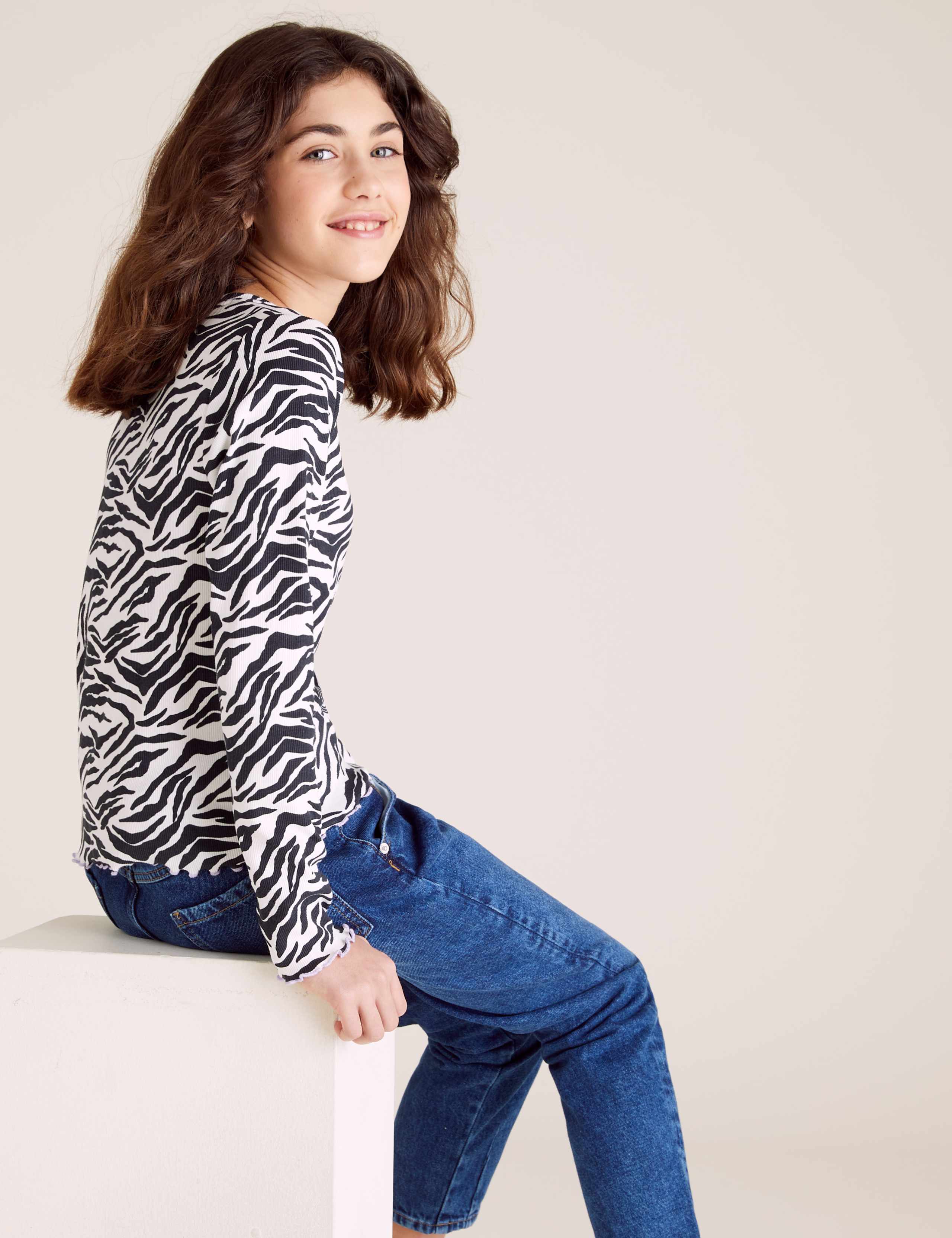 Cotton Zebra Print Ribbed Top (6-16 Yrs) 4 of 4