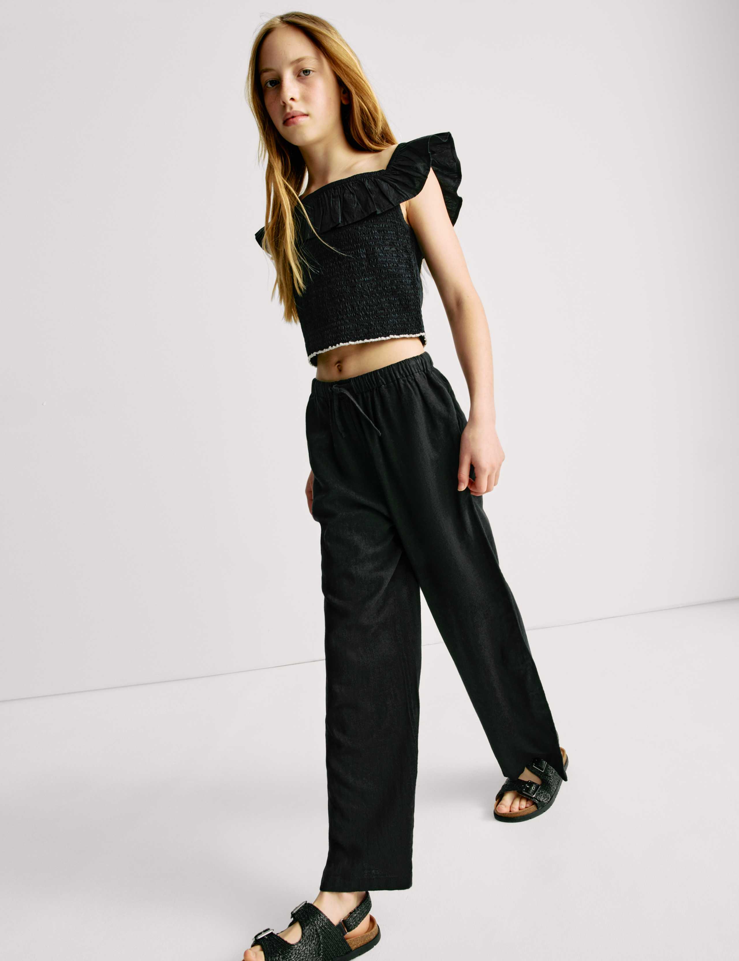Pure Cotton Shirred Bardot Top (6-16 Yrs) 1 of 6