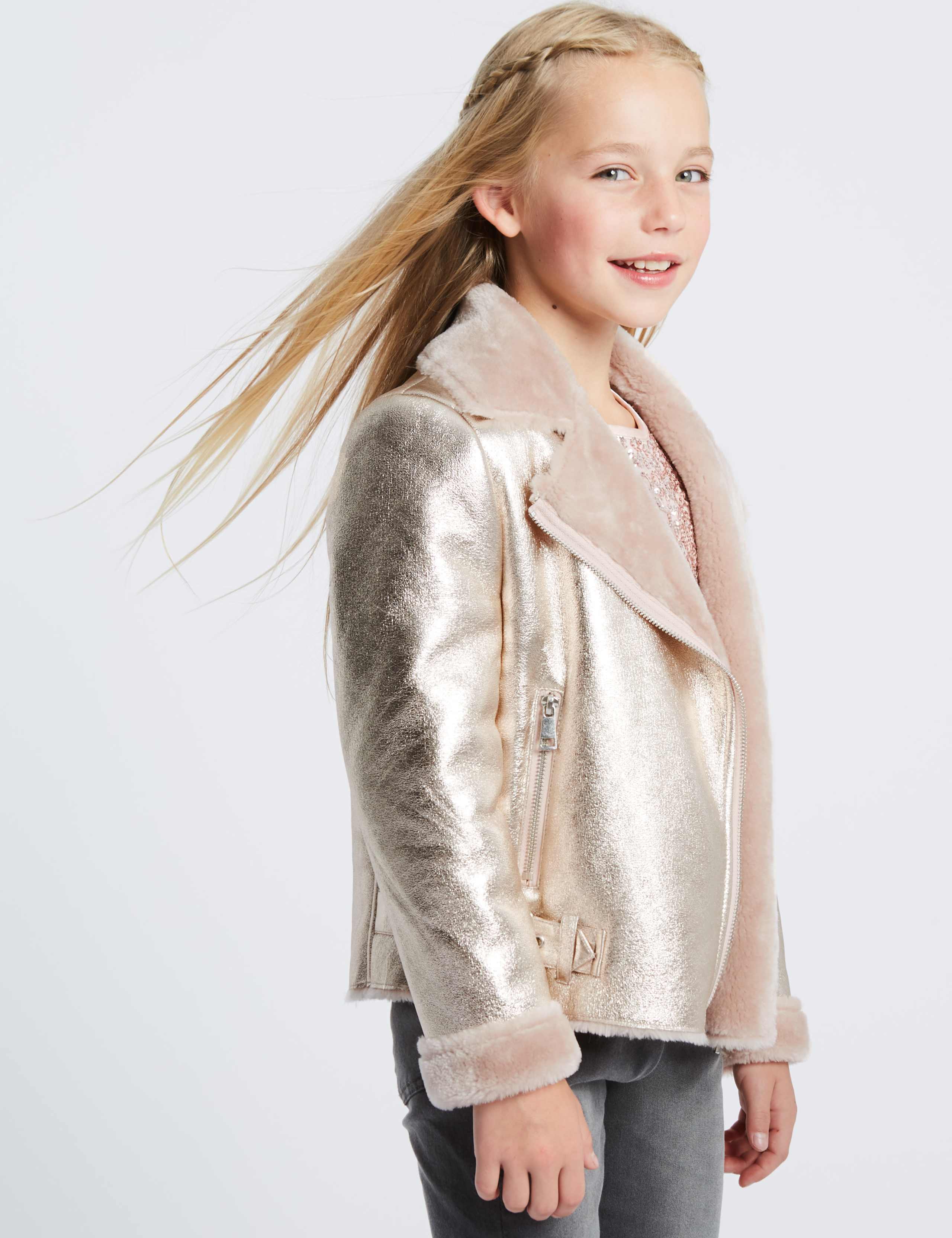 Metallic Bonded Biker Jacket (3-16 Years) 1 of 5