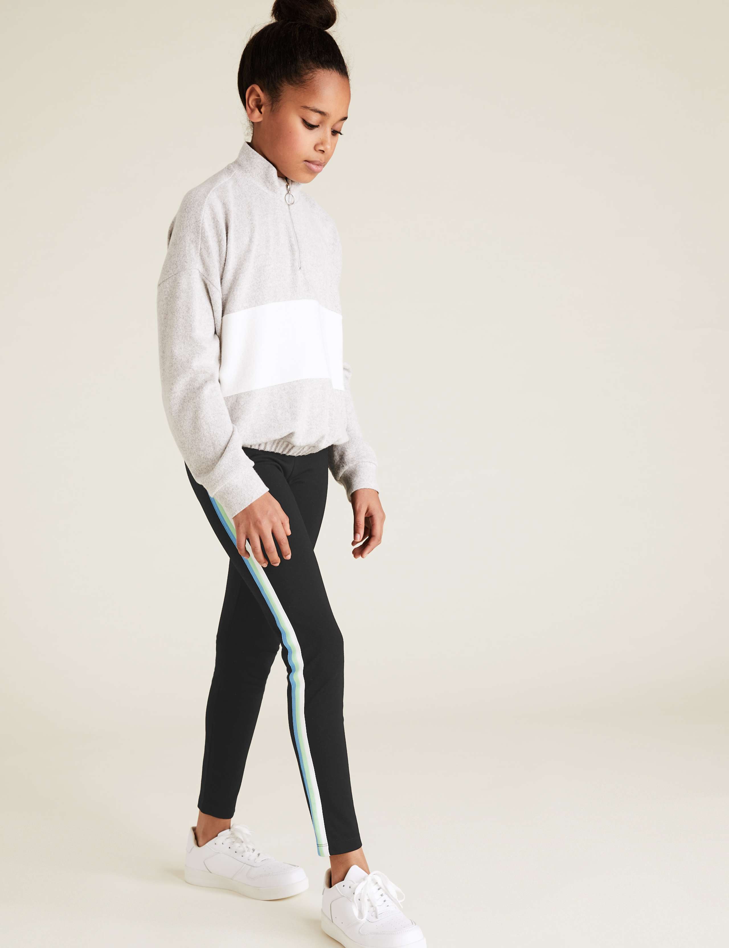 Ponte Side Stripe Black Leggings (6-14 Yrs) 1 of 5