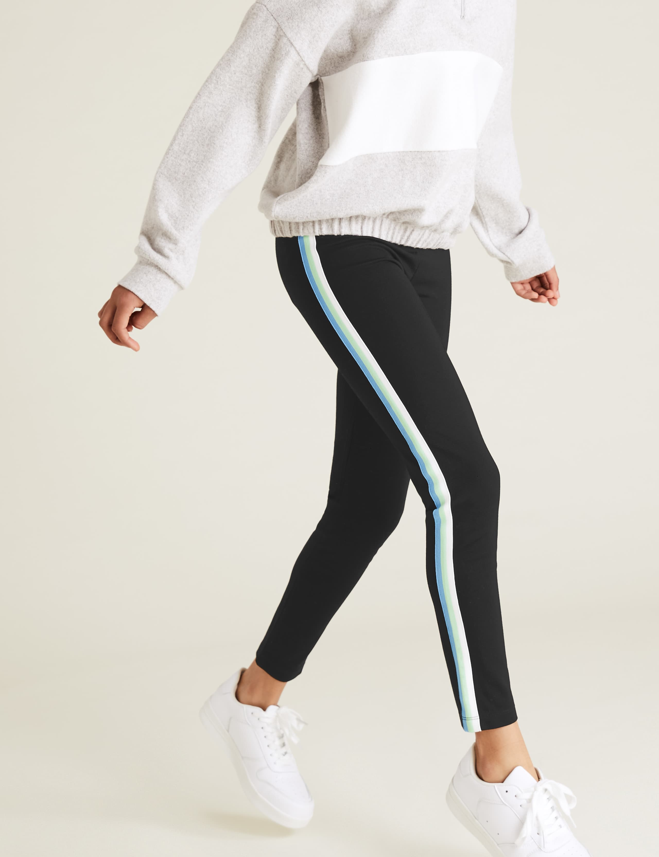 Ponte Side Stripe Black Leggings (6-14 Yrs) 3 of 5