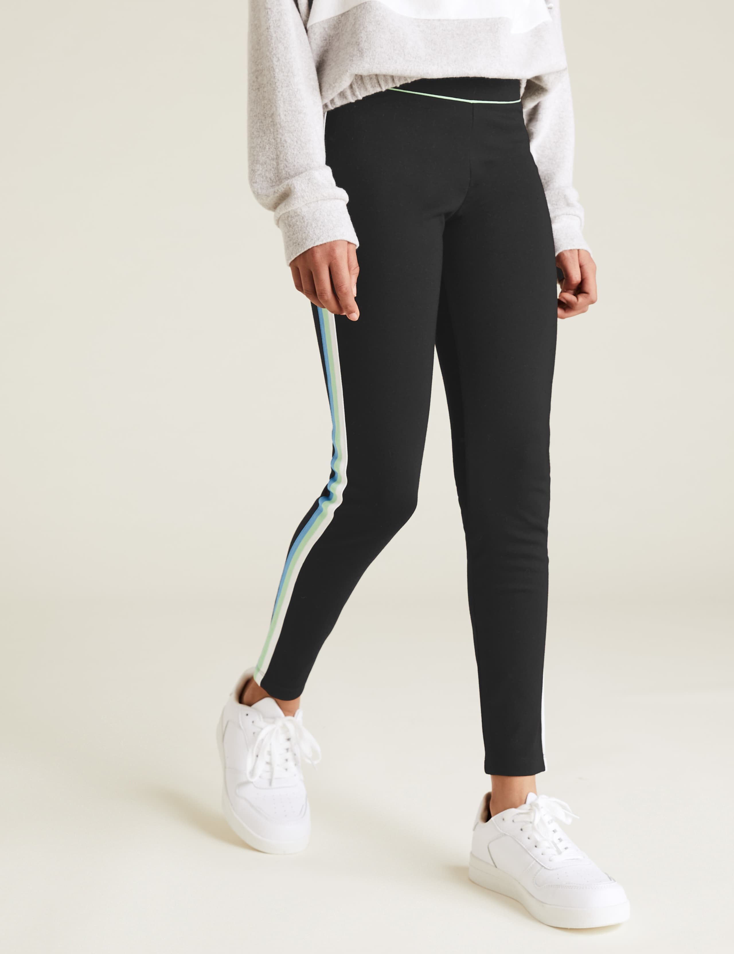 Ponte Side Stripe Black Leggings (6-14 Yrs) 4 of 5