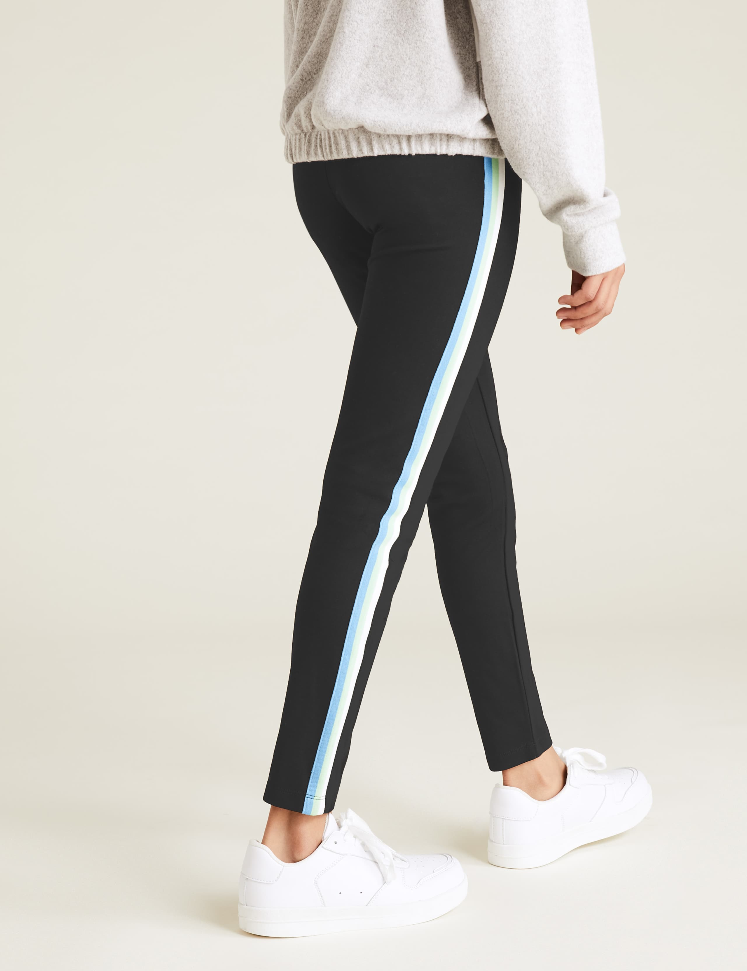 Ponte Side Stripe Black Leggings (6-14 Yrs) 5 of 5