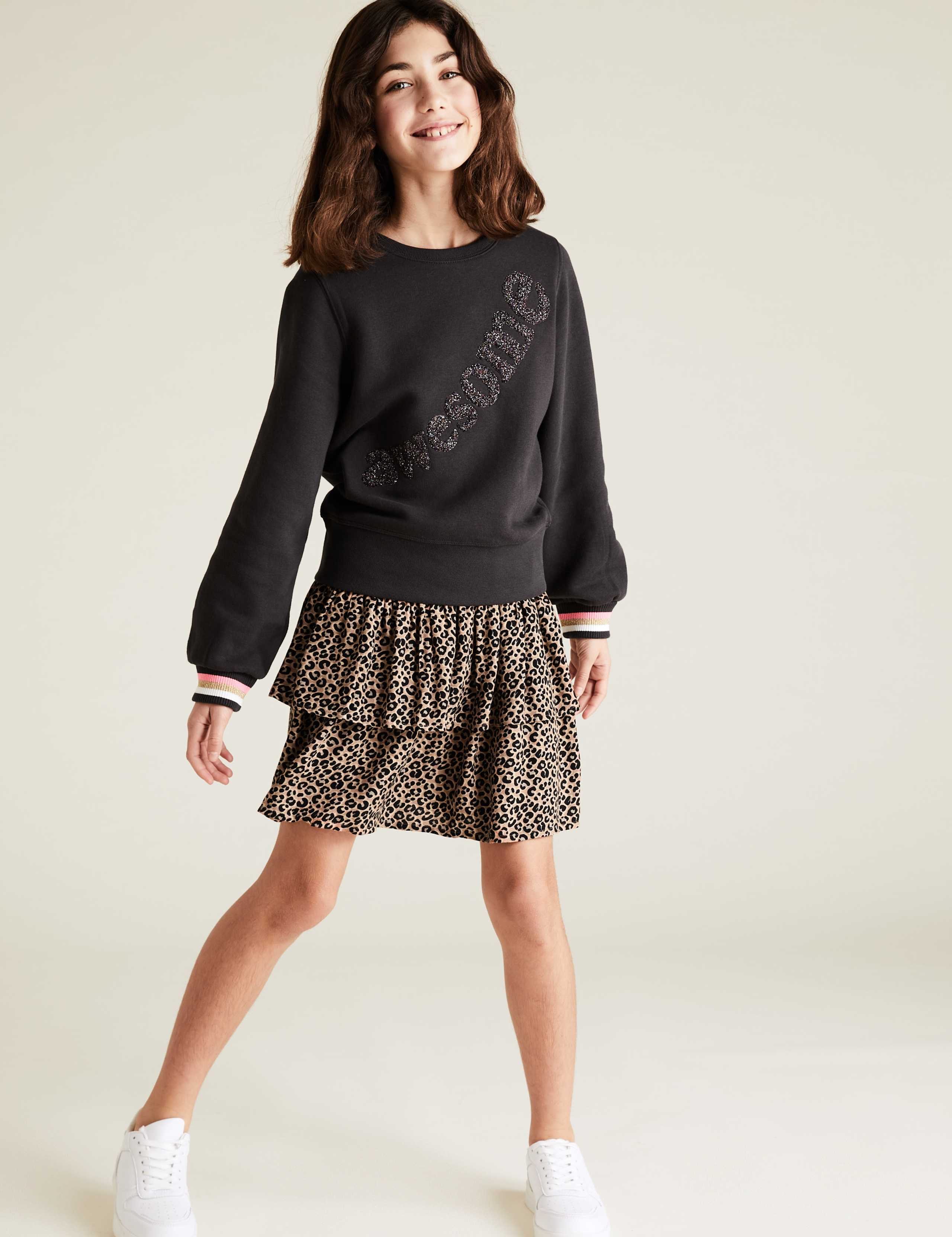 Tiered Leopard Print Skirt (6-14 Yrs) 1 of 5