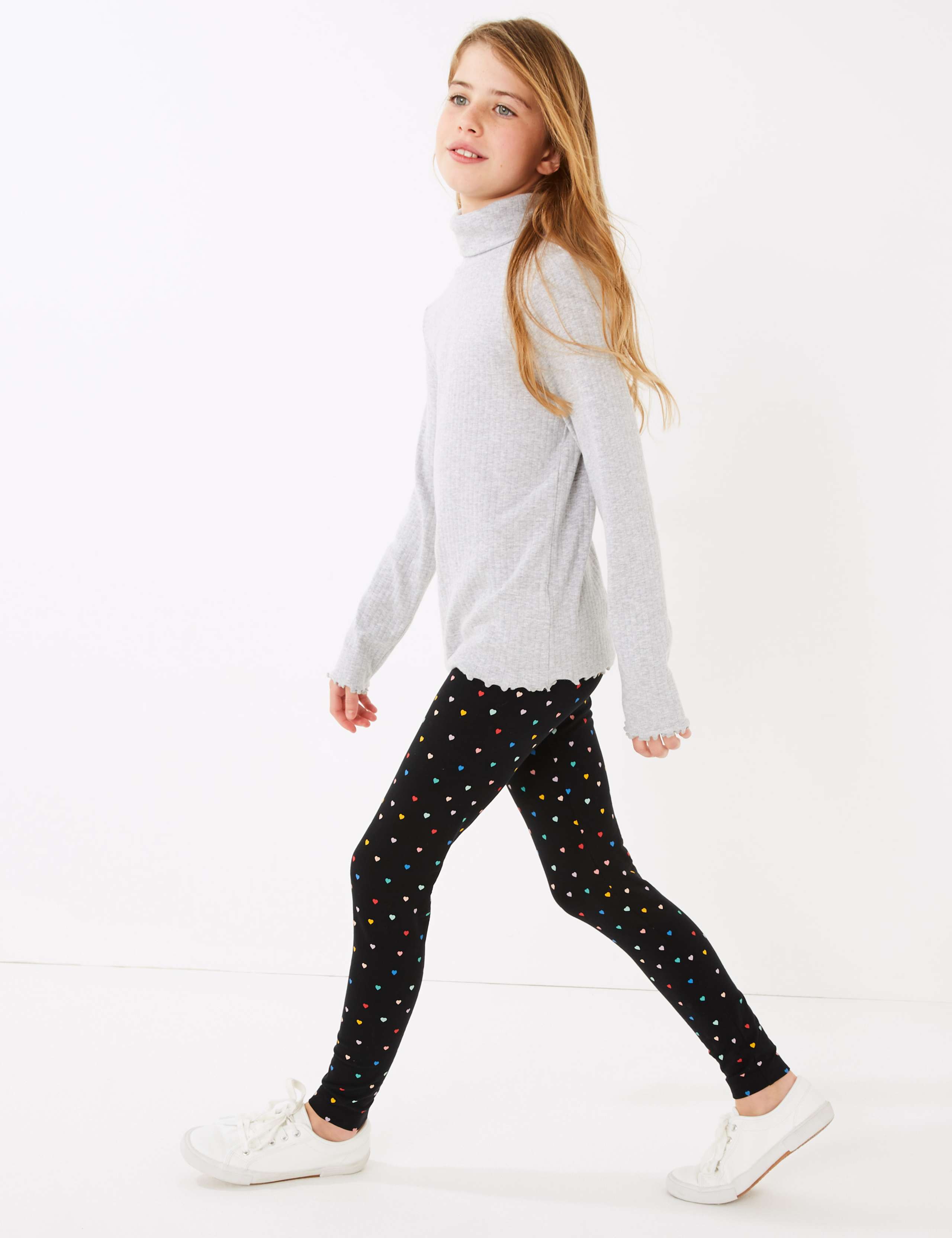 Cotton Rich Heart Print Leggings (6-16 Yrs) 1 of 5