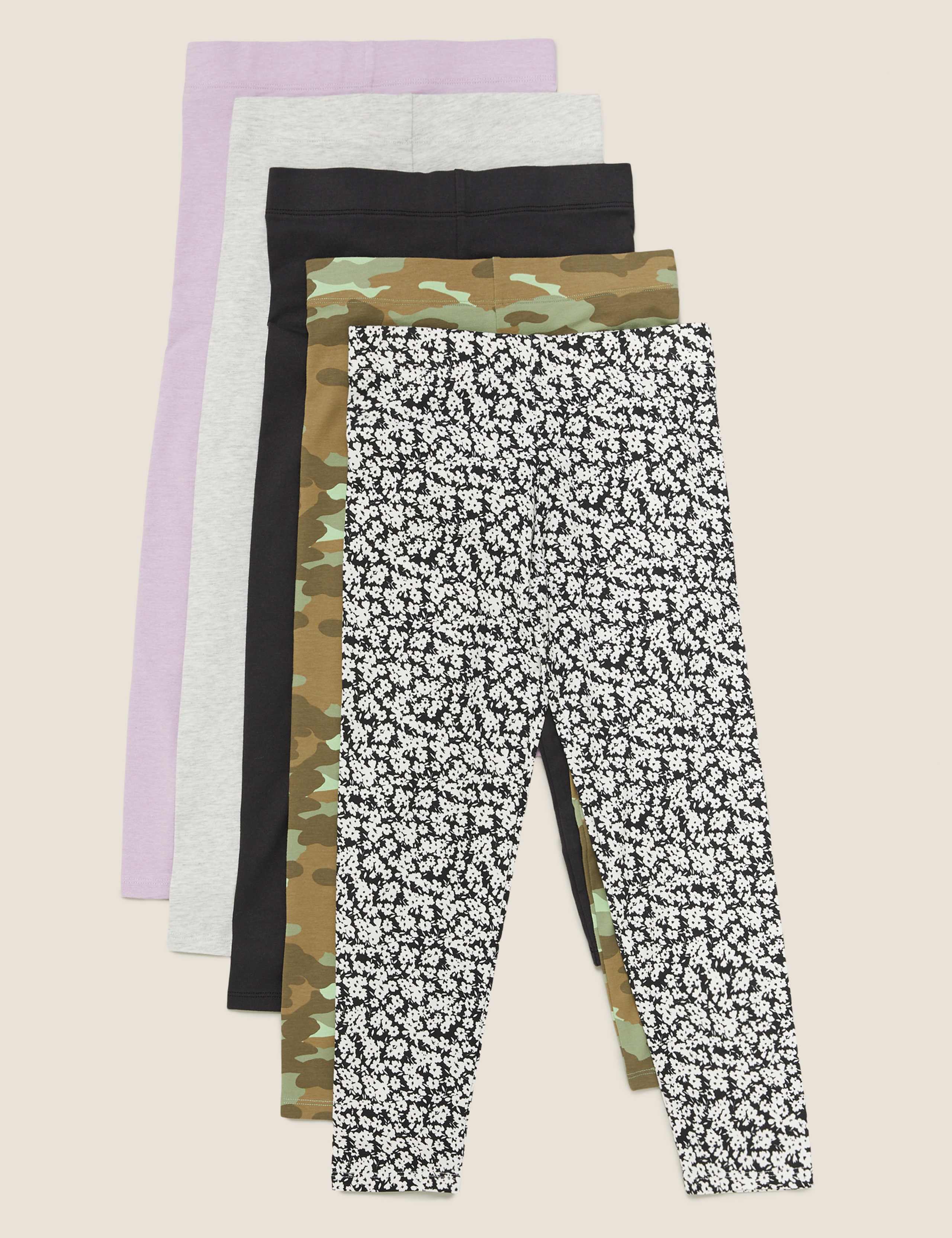 5pk Cotton Patterned Leggings (6-14 Yrs) 1 of 8