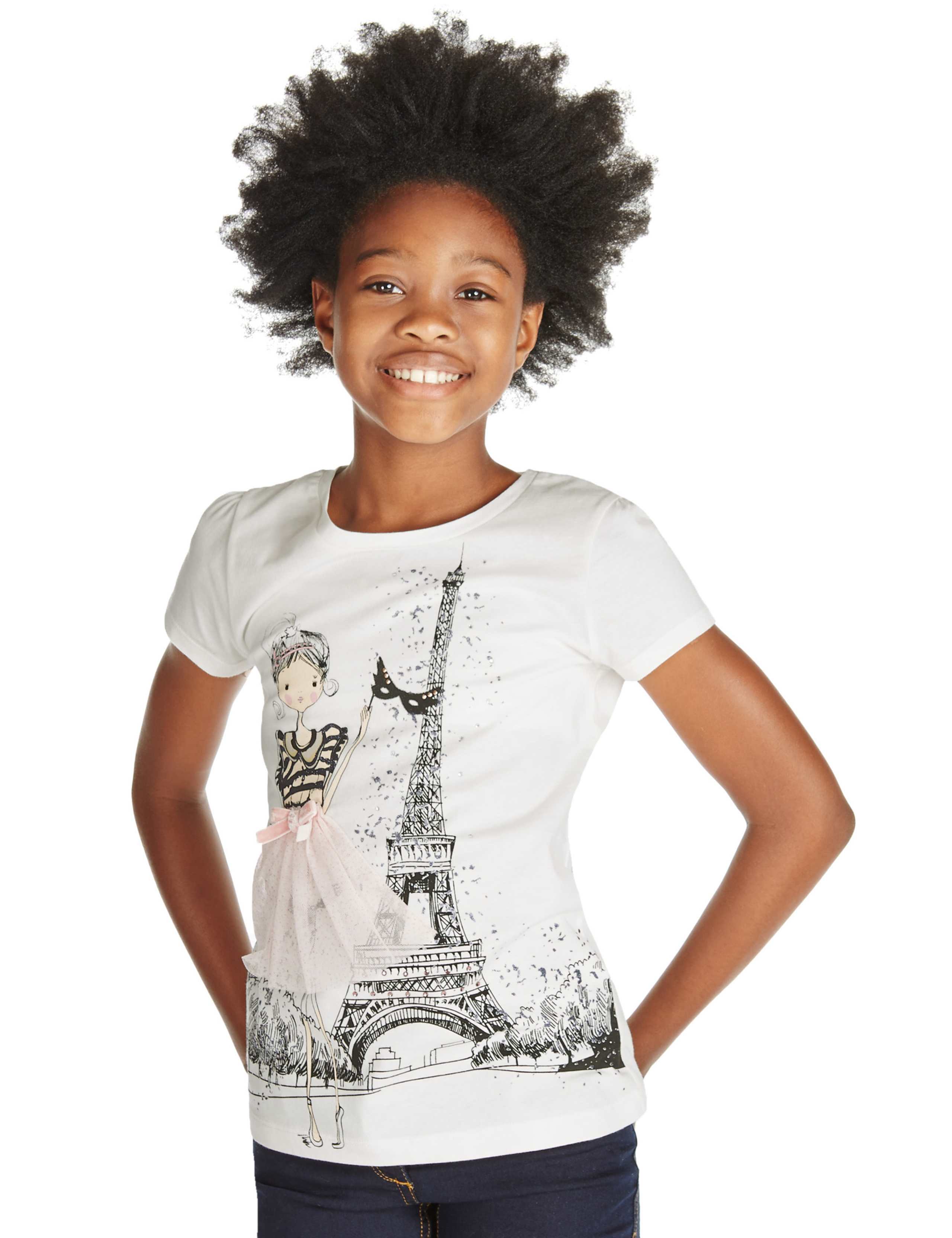 Pure Cotton Embellished Eiffel Tower Print T-Shirt (5-14 Years) 1 of 3