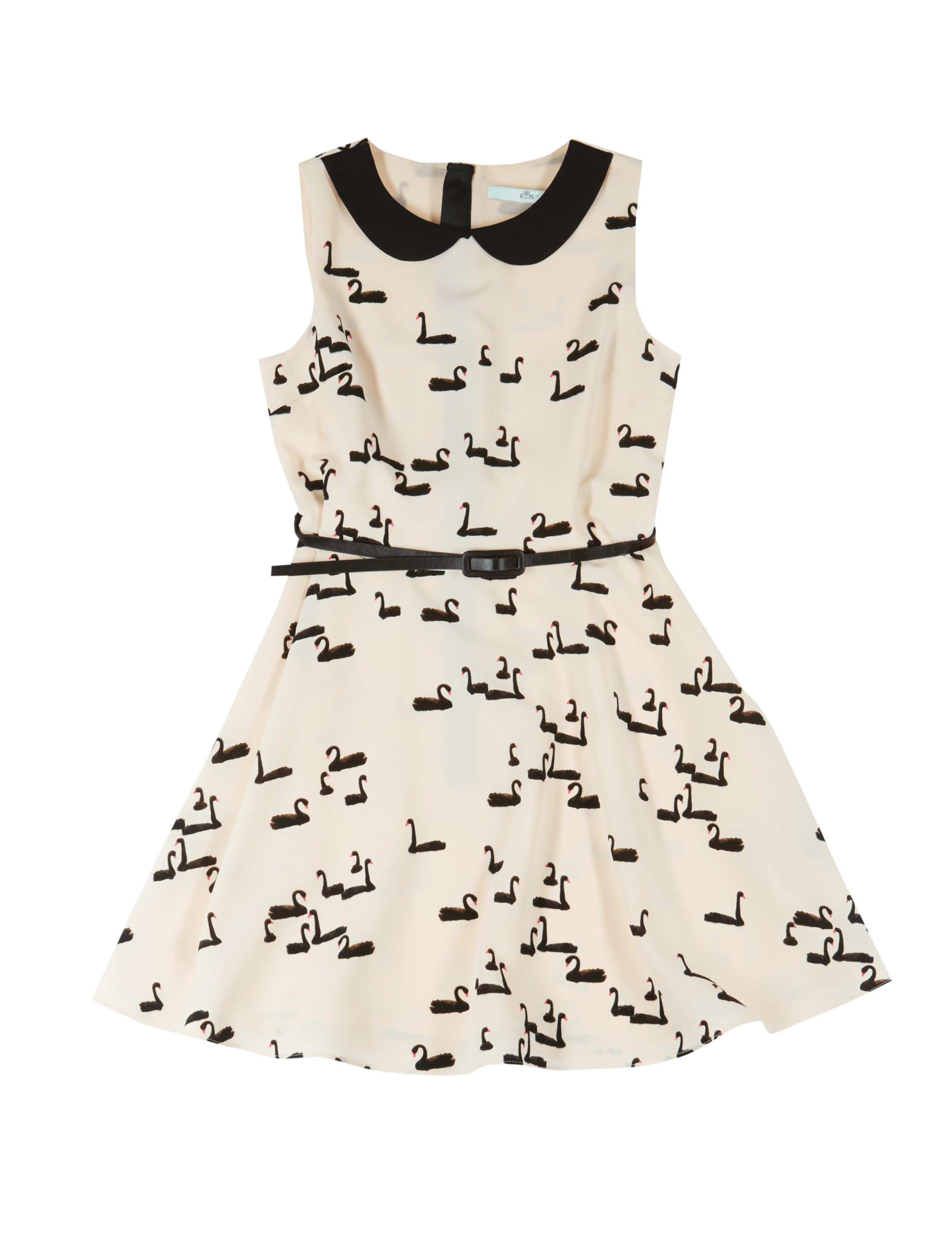 Peter Pan Collar Swan Print Dress with Belt (5-14 Years) 2 of 3
