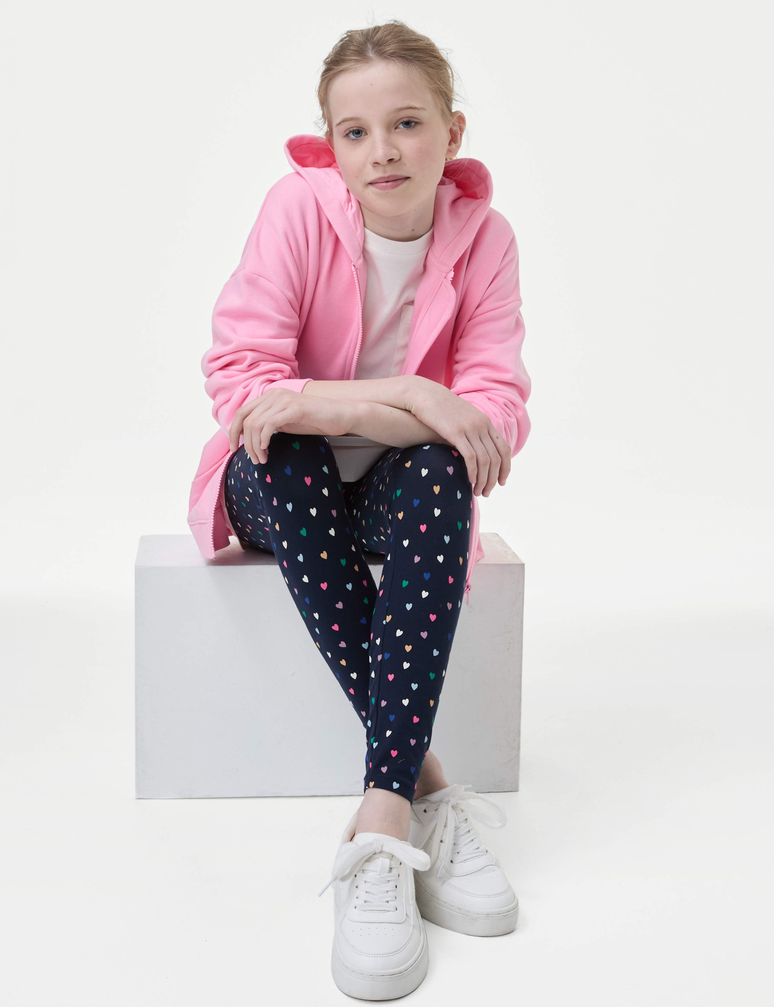 Cotton Rich Heart Print Leggings (6-16 Yrs) 1 of 6